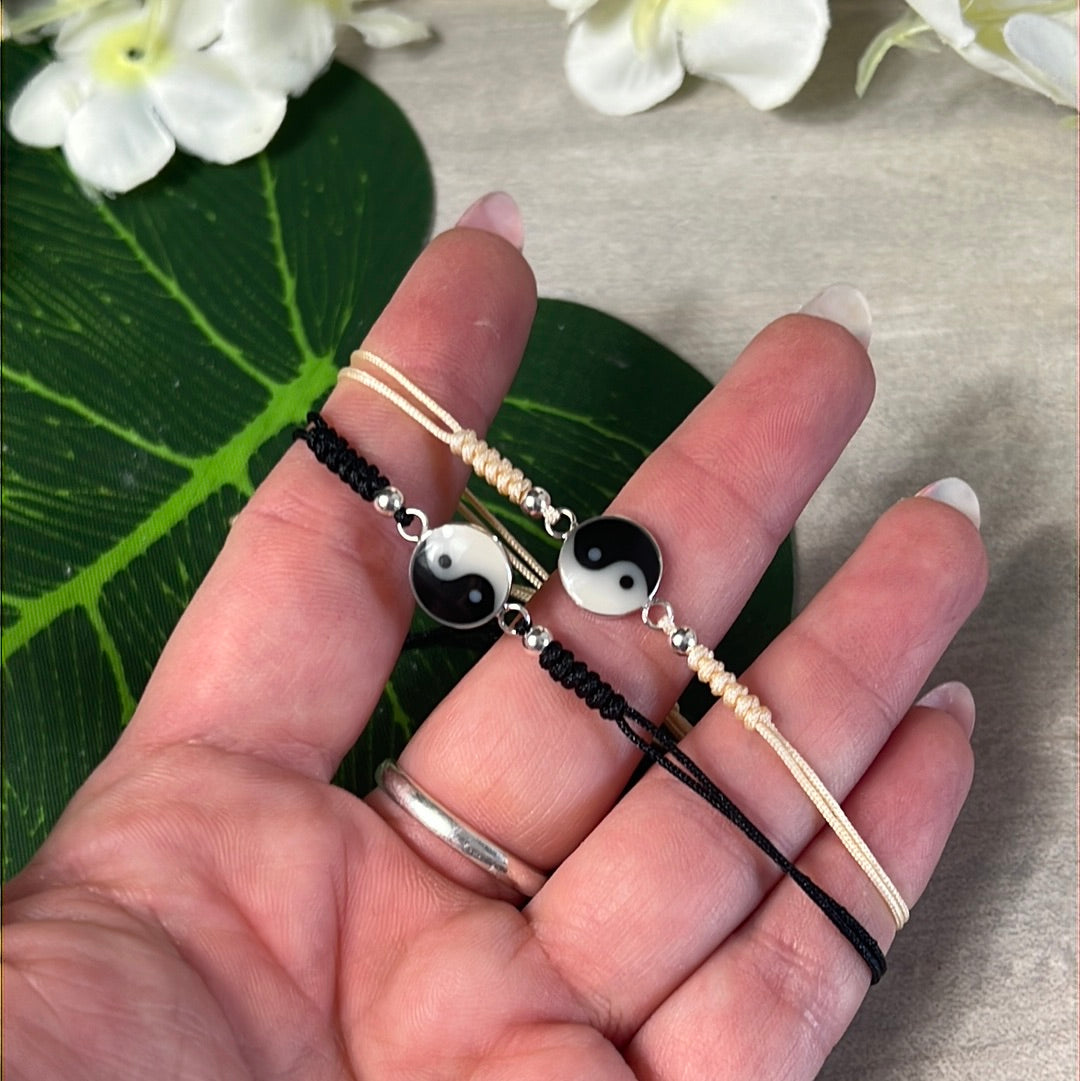 Ying Yang Sterling 925 Silver Adjustable Bracelet
