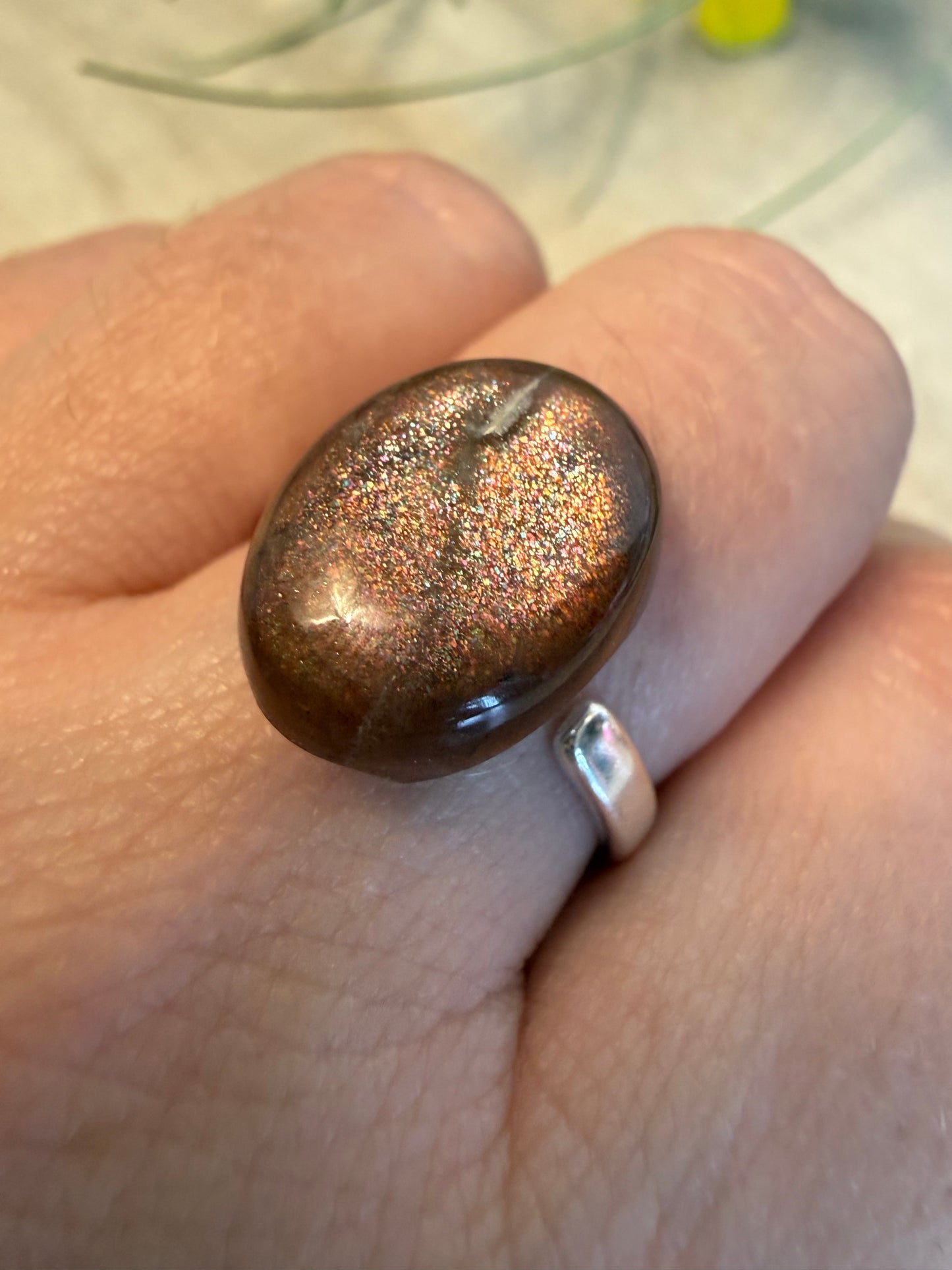 Handmade Confetti Sunstone Adjustable 925 Silver Ring