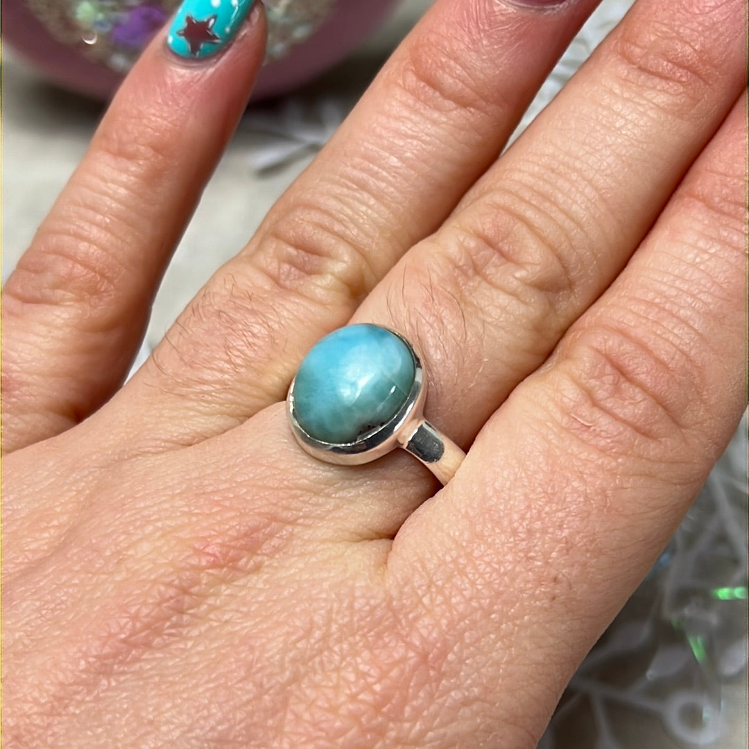 Larimar 925 Sterling Silver Ring - Size Q