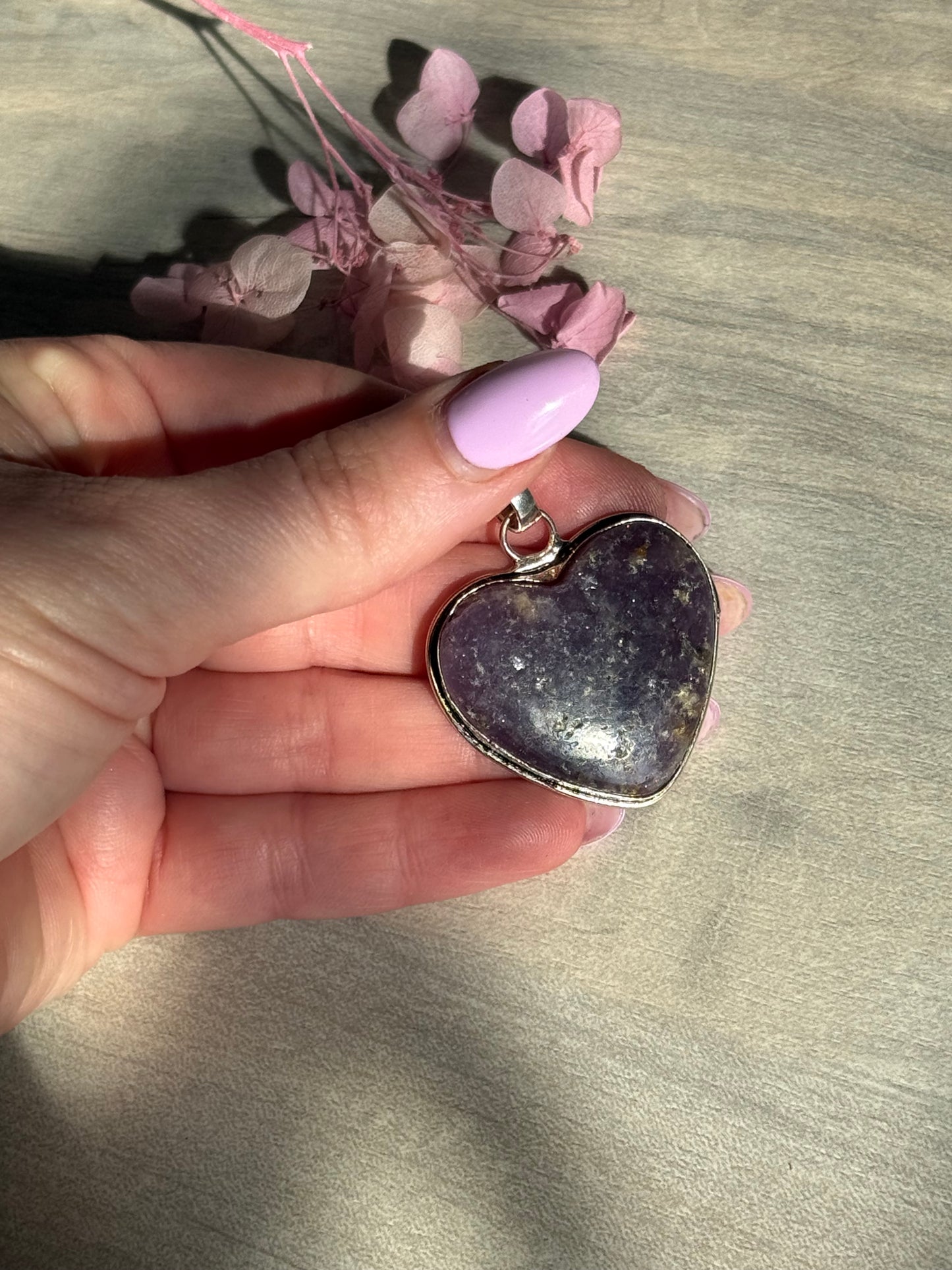 Lepidolite Heart Pendant - Silver plated