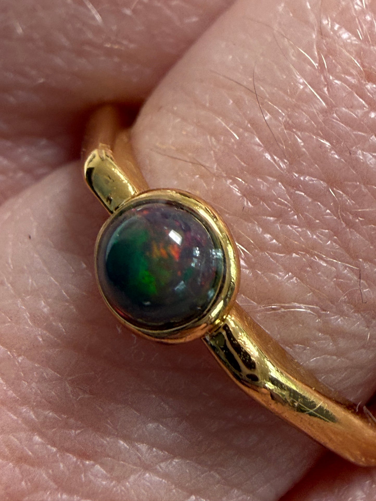 Black Opal Gold Plated Adjustable Brass Ring