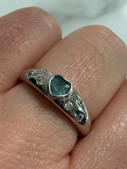 Aquamarine Adjustable Silver Plated Ring