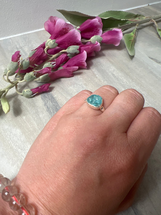 Apatite Raw 925 Sterling Silver Ring -  Size L 1/2