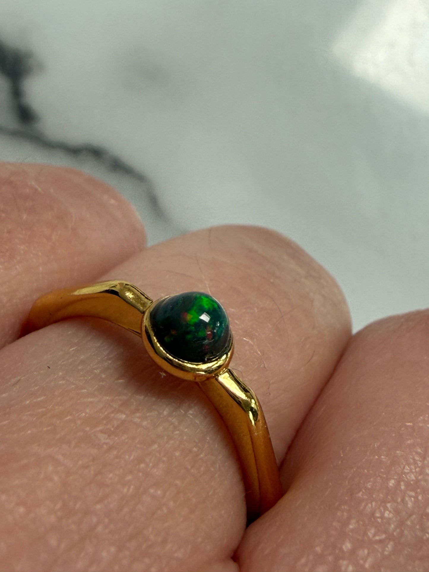 Black Opal Gold Plated Adjustable Brass Ring