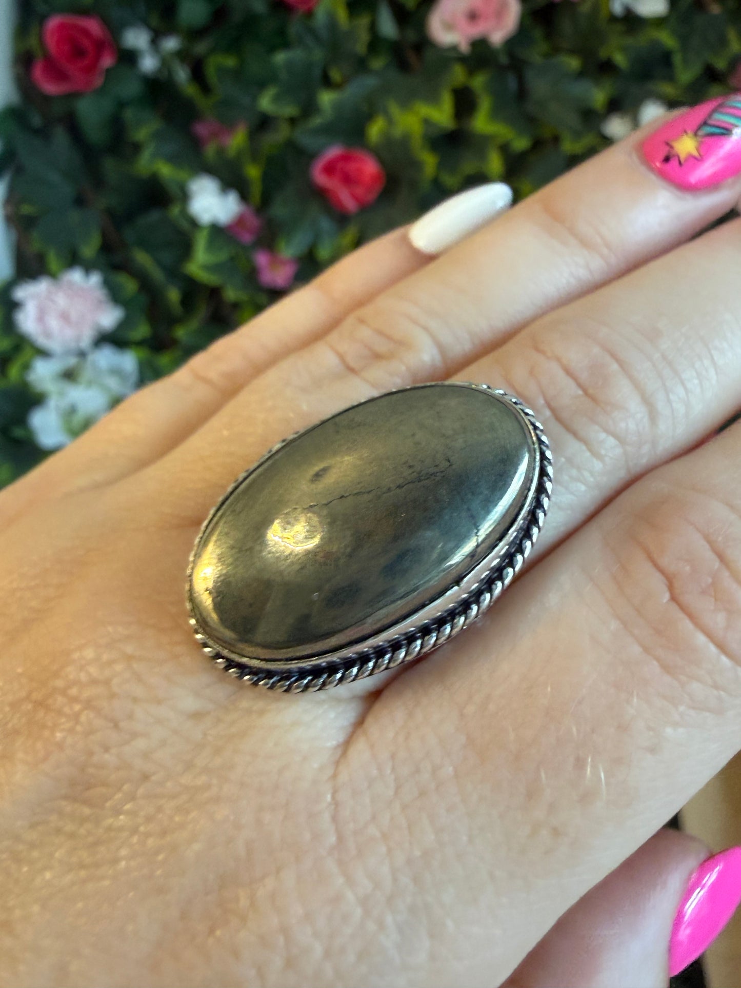 Pyrite Silver Plated Ring - Size N