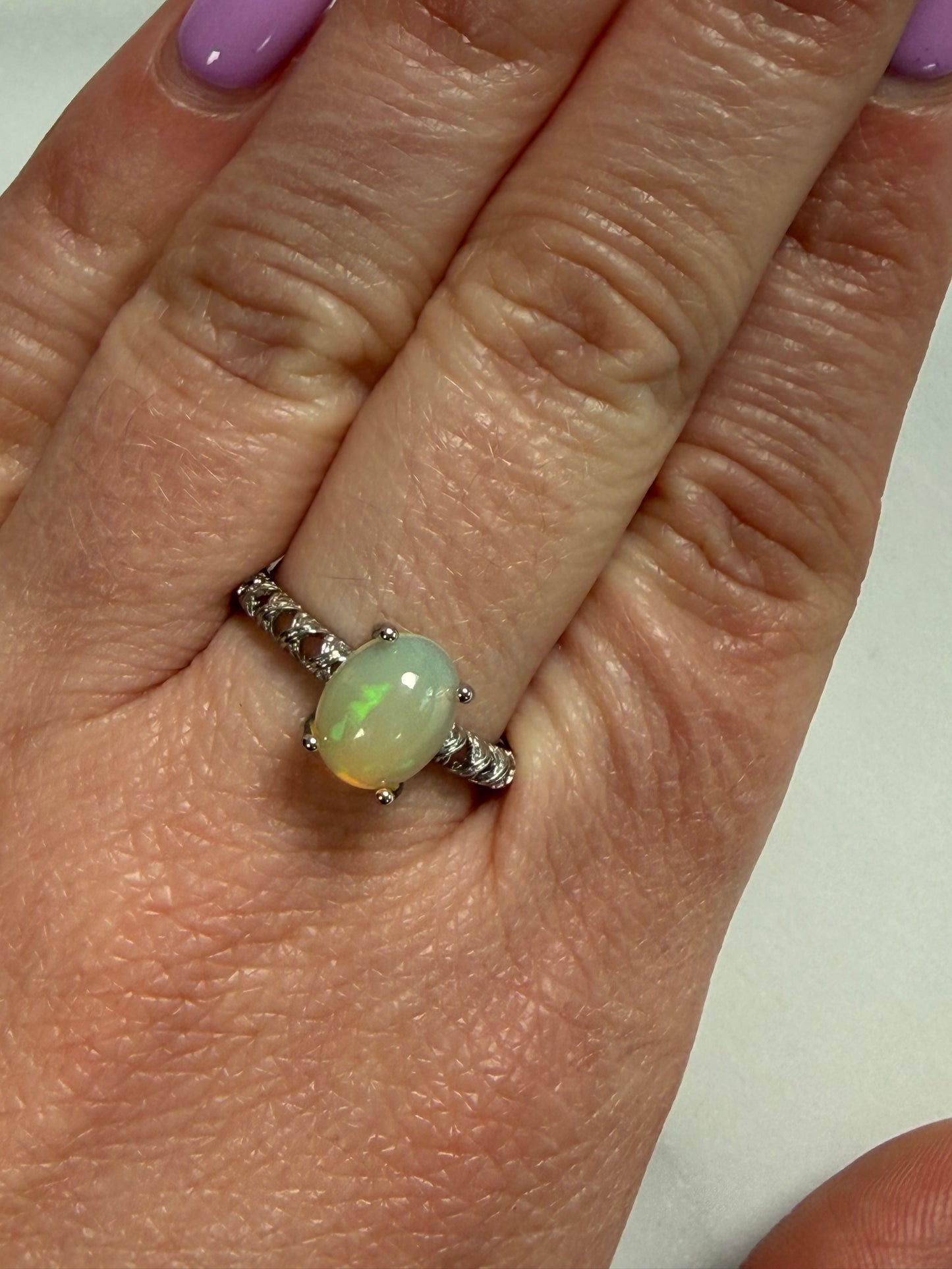 Opal Adjustable Silver Plated Ring