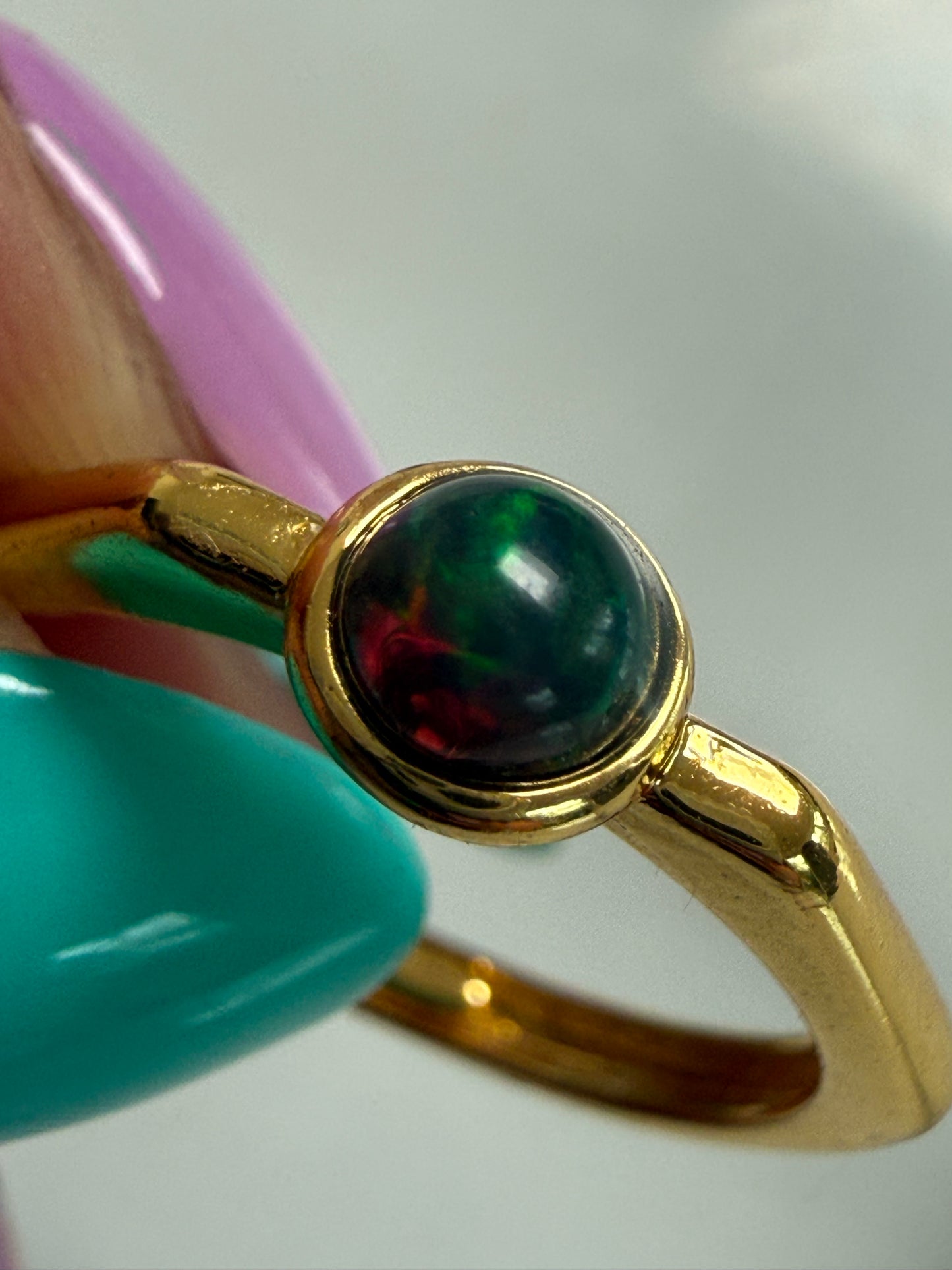 Black Opal Gold Plated Adjustable Brass Ring