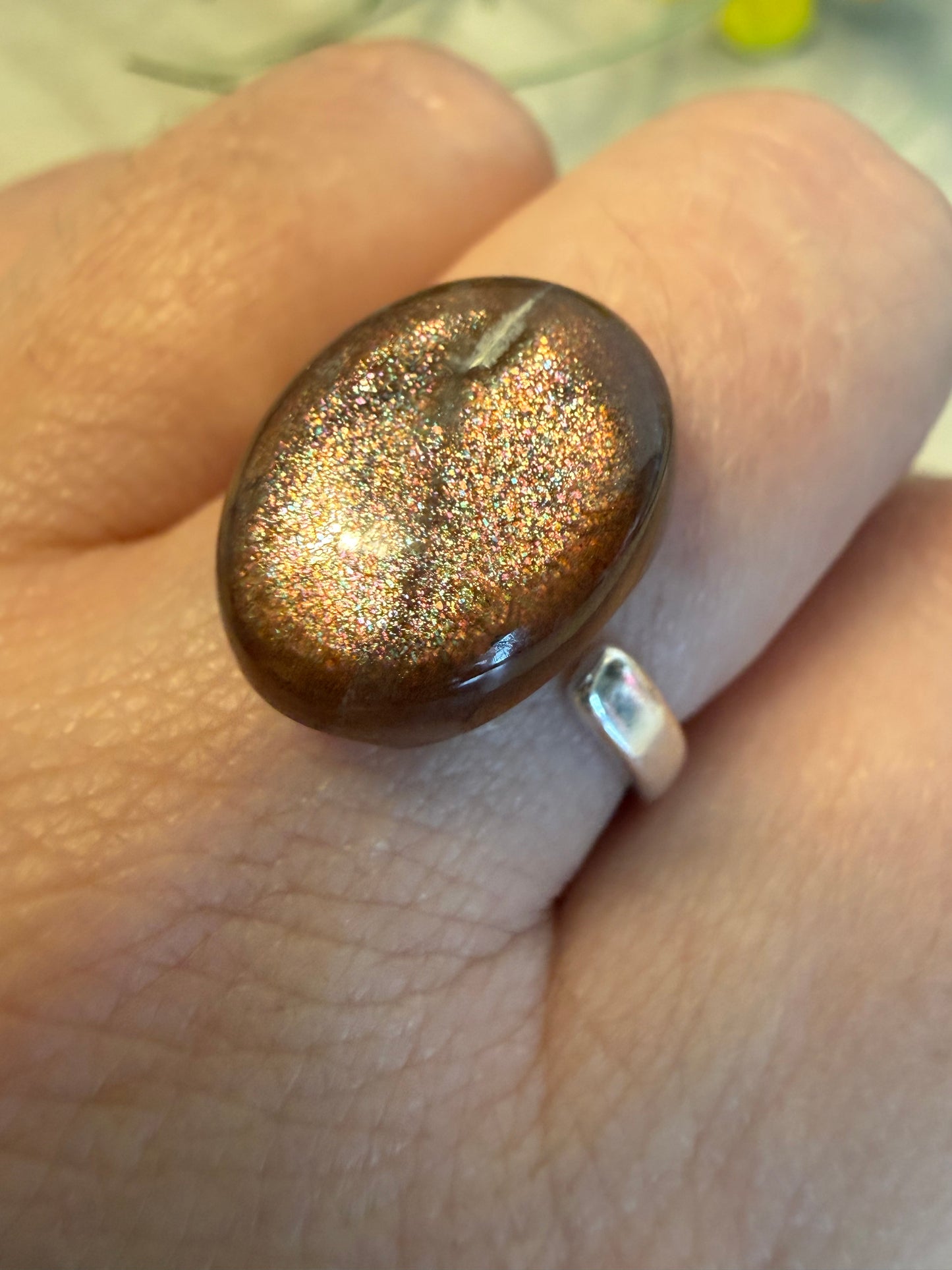 Handmade Confetti Sunstone Adjustable 925 Silver Ring