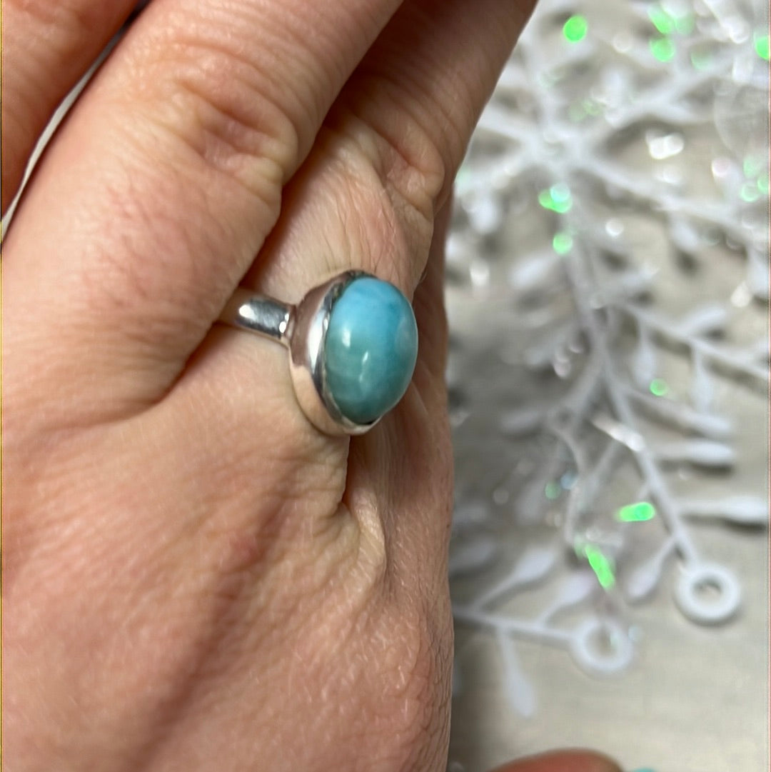 Larimar 925 Sterling Silver Ring - Size Q