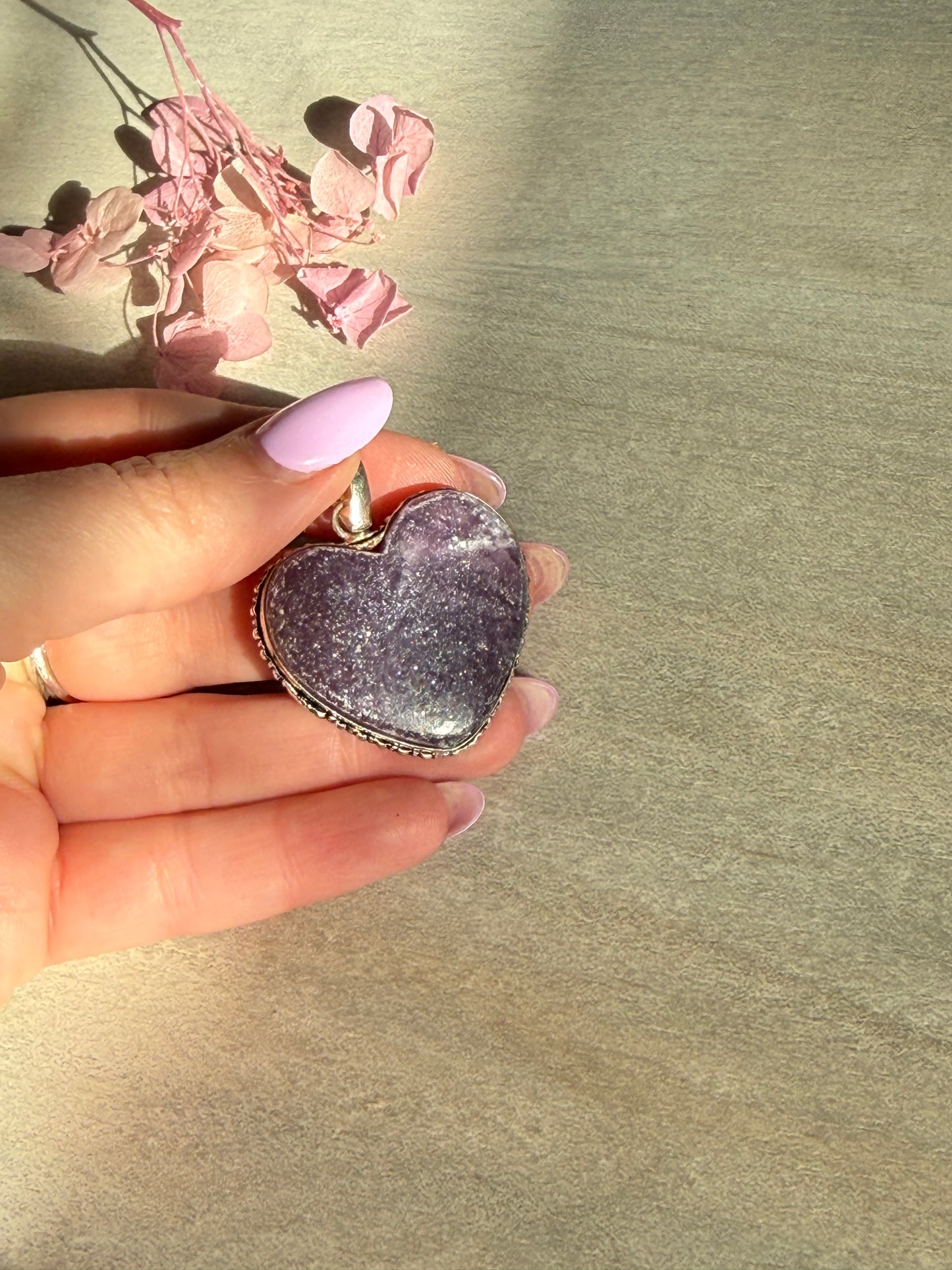 Lepidolite Heart Pendant - Silver plated