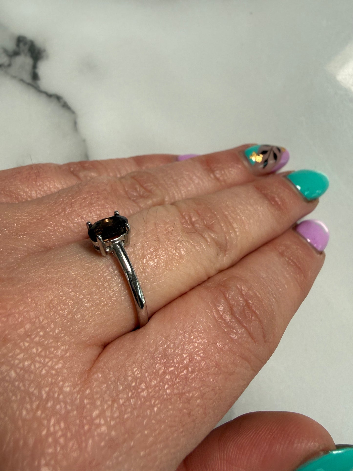 Smoky Quartz Adjustable Silver Plated Ring