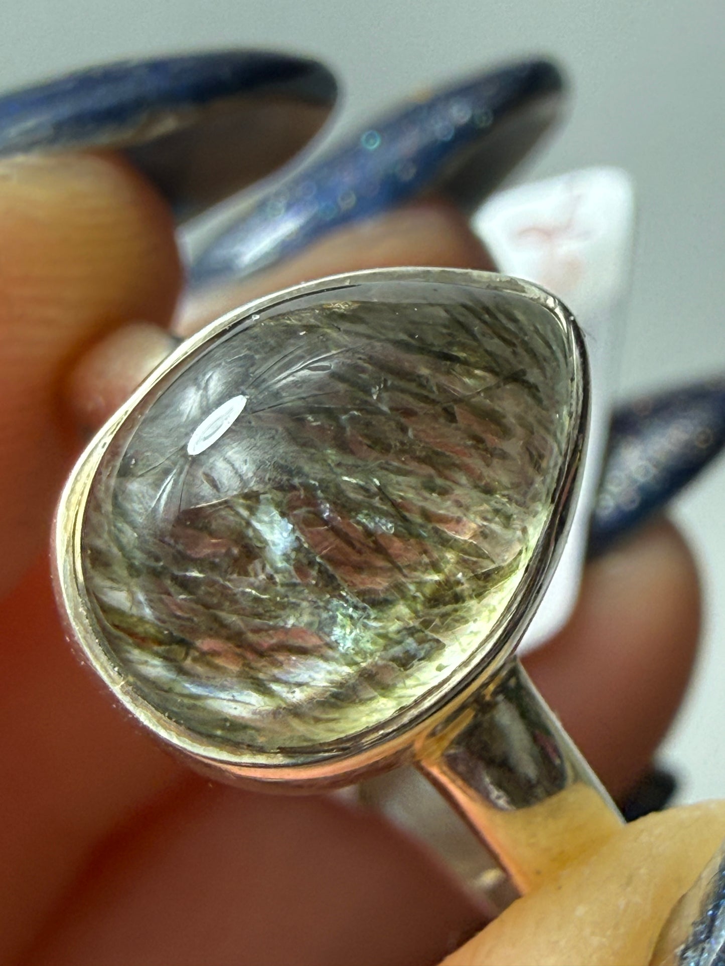 Green Rutile 925 Silver Ring - Size M 1/2 - N
