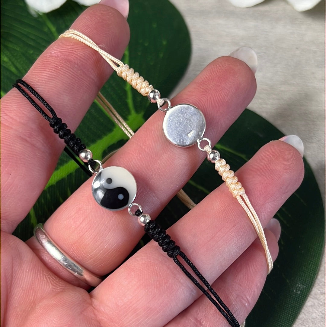 Ying Yang Sterling 925 Silver Adjustable Bracelet