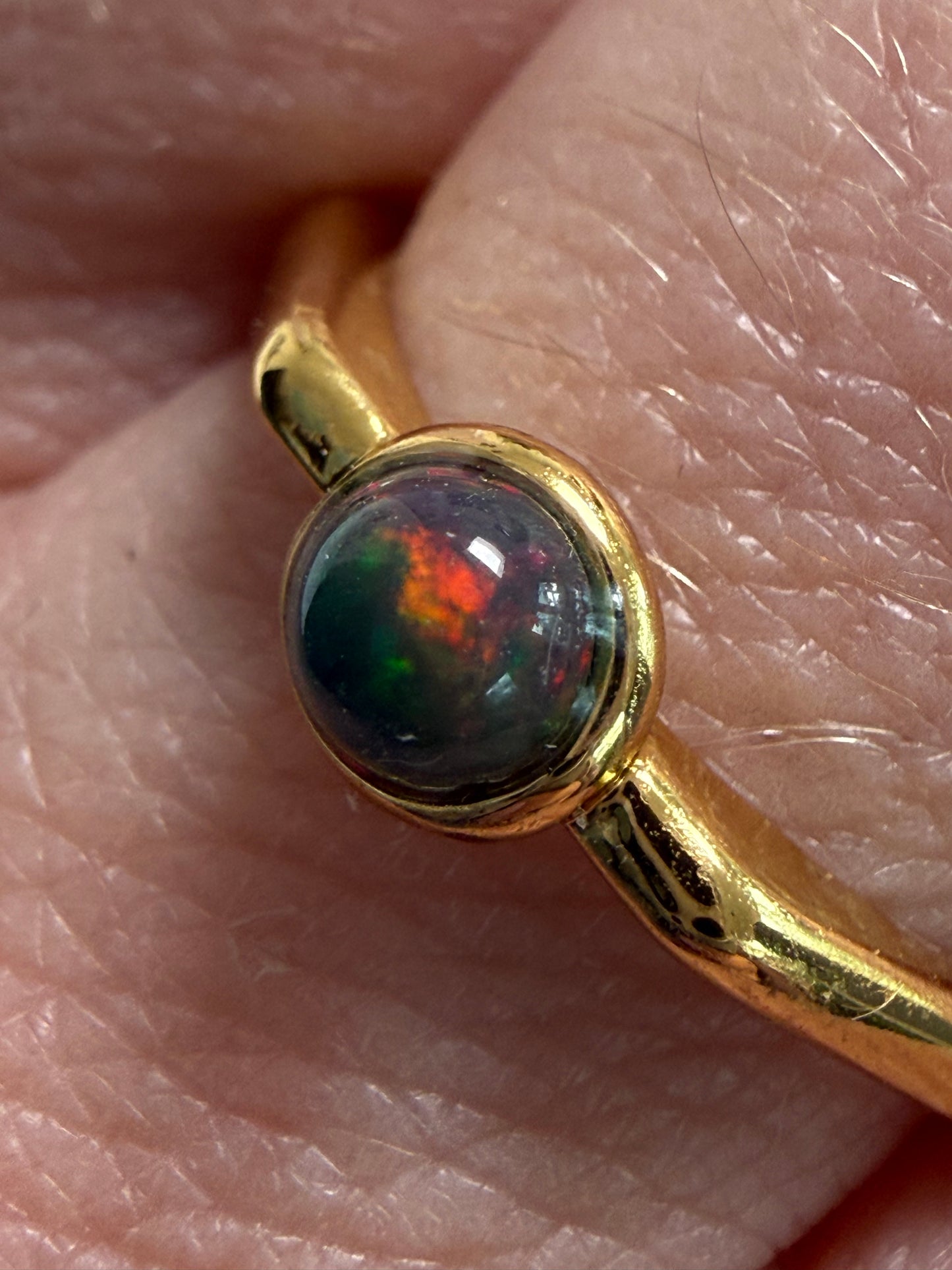 Black Opal Gold Plated Adjustable Brass Ring
