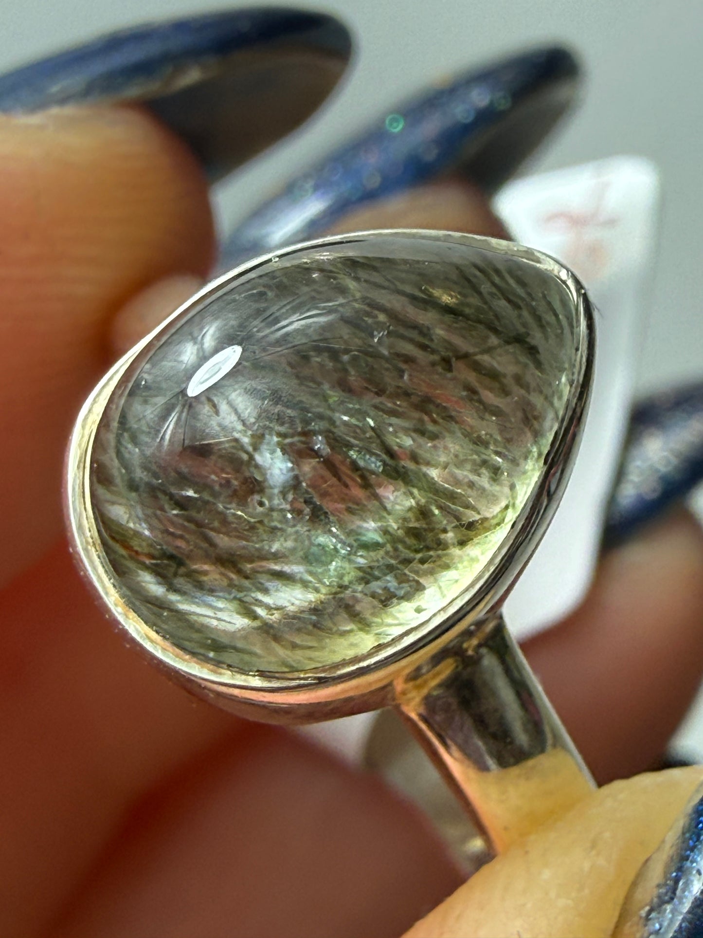 Green Rutile 925 Silver Ring - Size M 1/2 - N