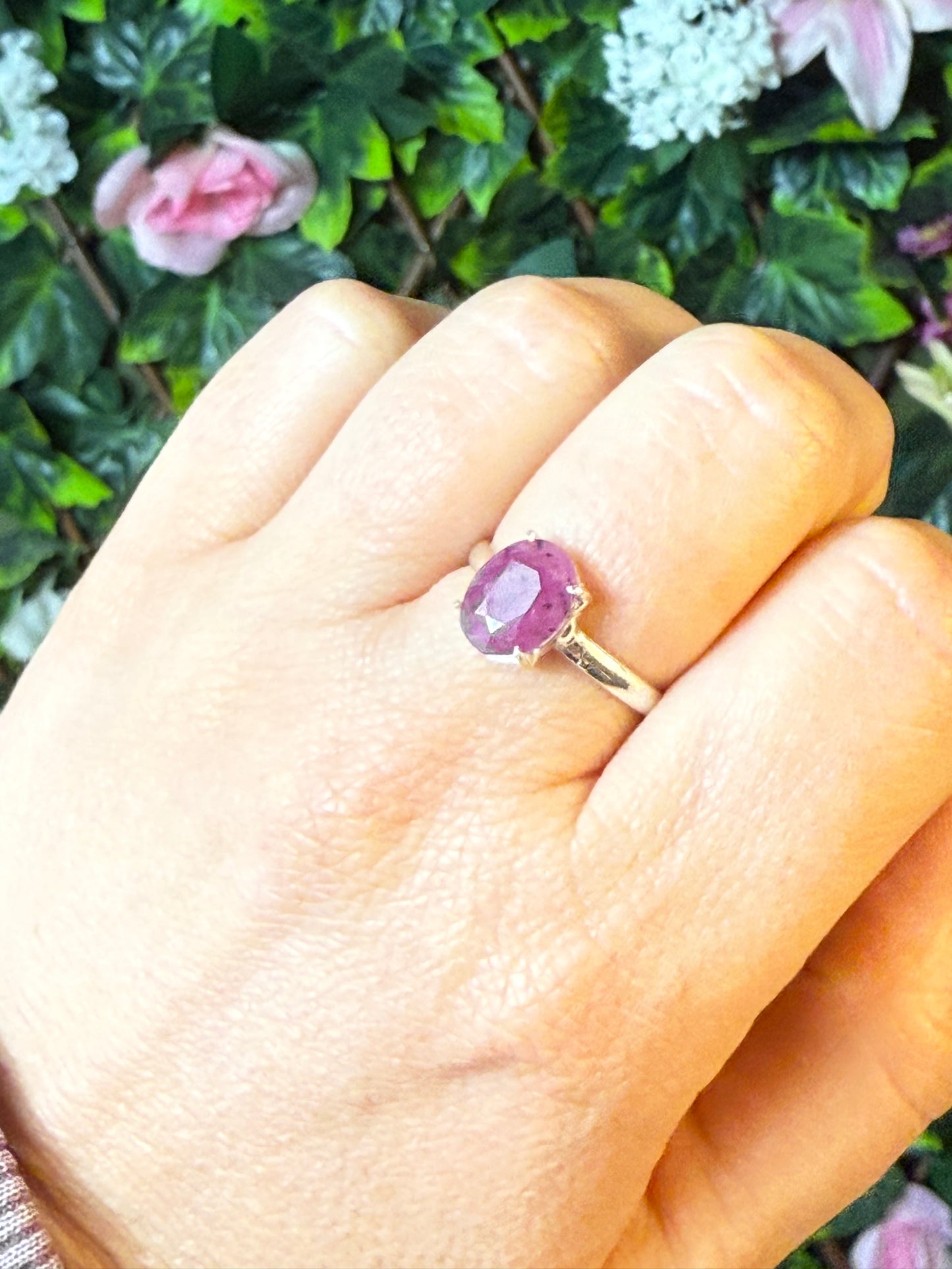 Ruby Facet 925 Silver Ring - Size O