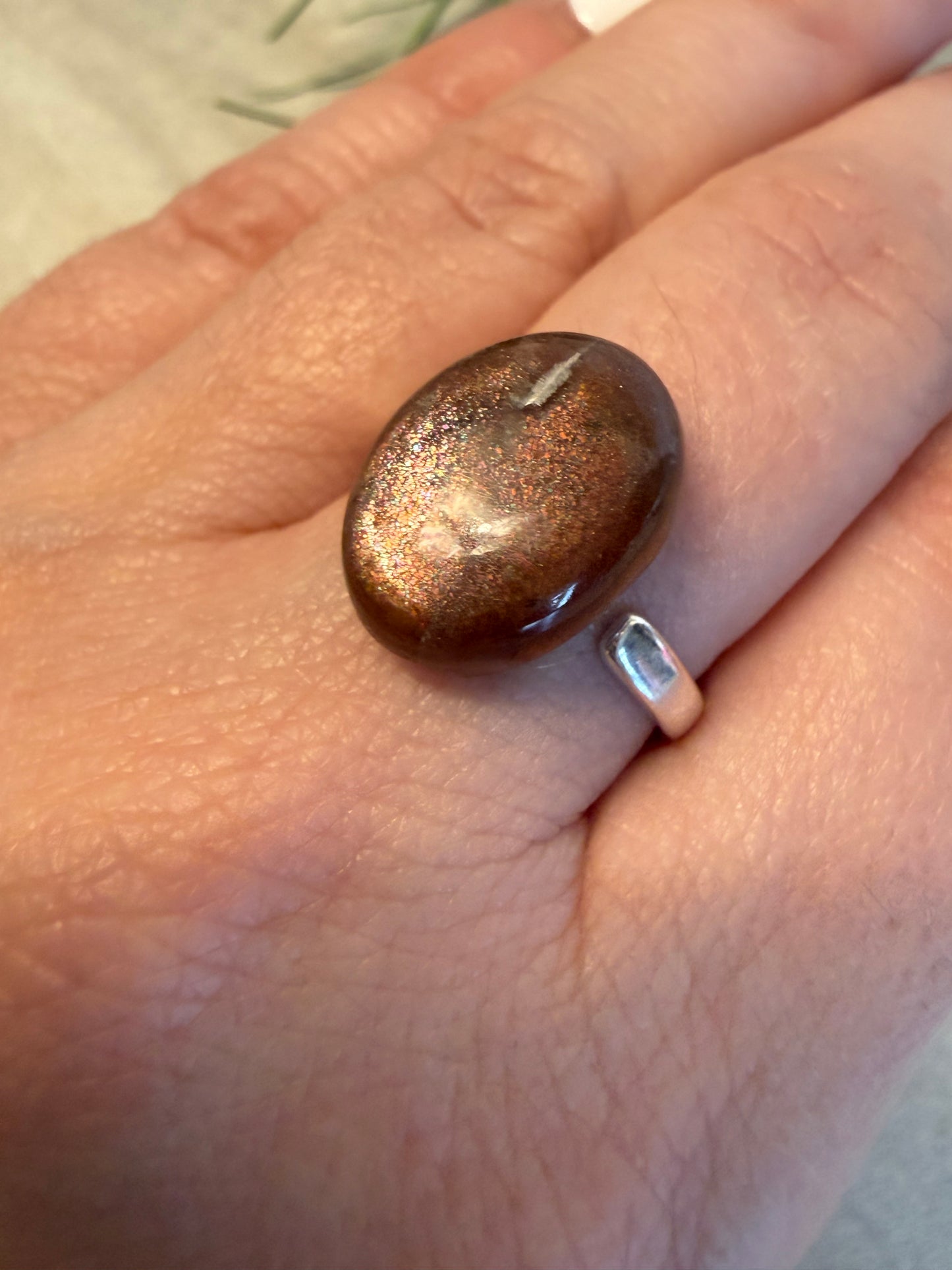 Handmade Confetti Sunstone Adjustable 925 Silver Ring