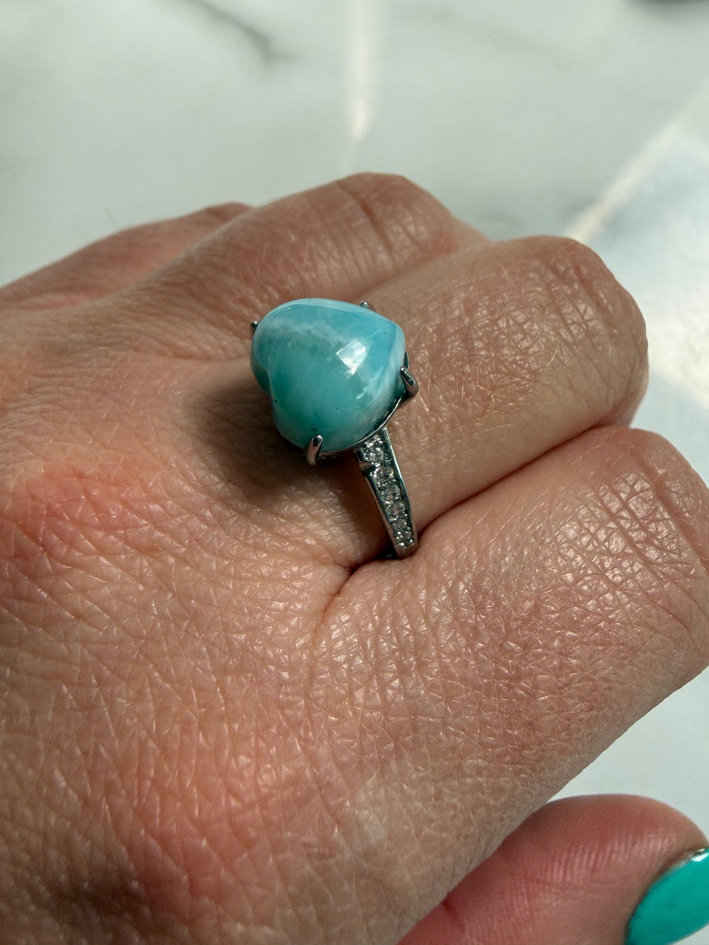 Larimar Adjustable Silver Plated Ring