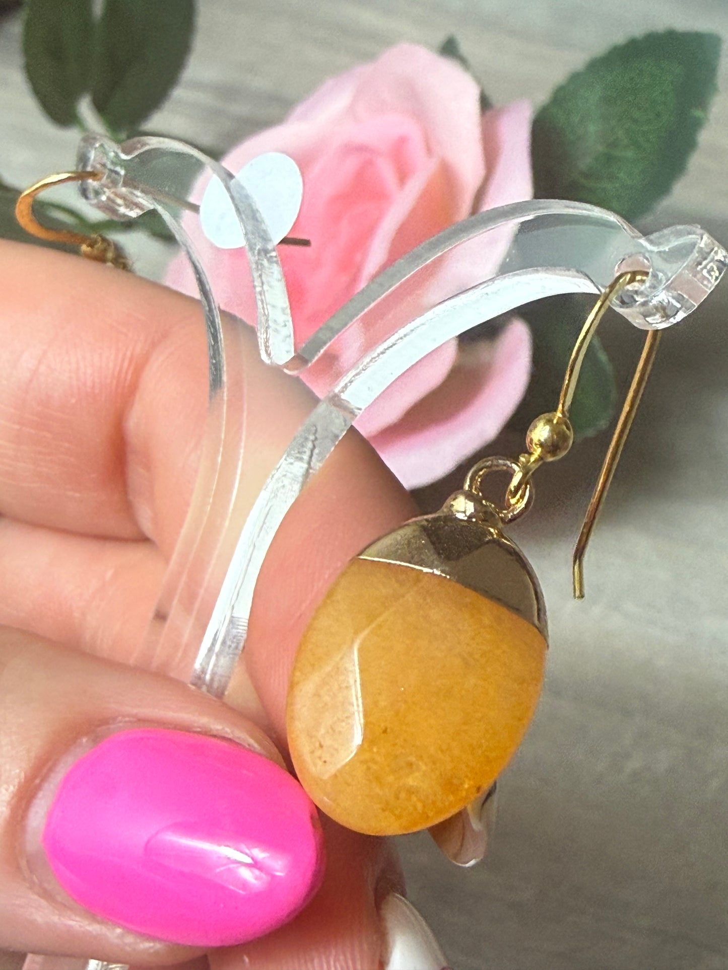 Handmade Gold Orange Calcite Earrings
