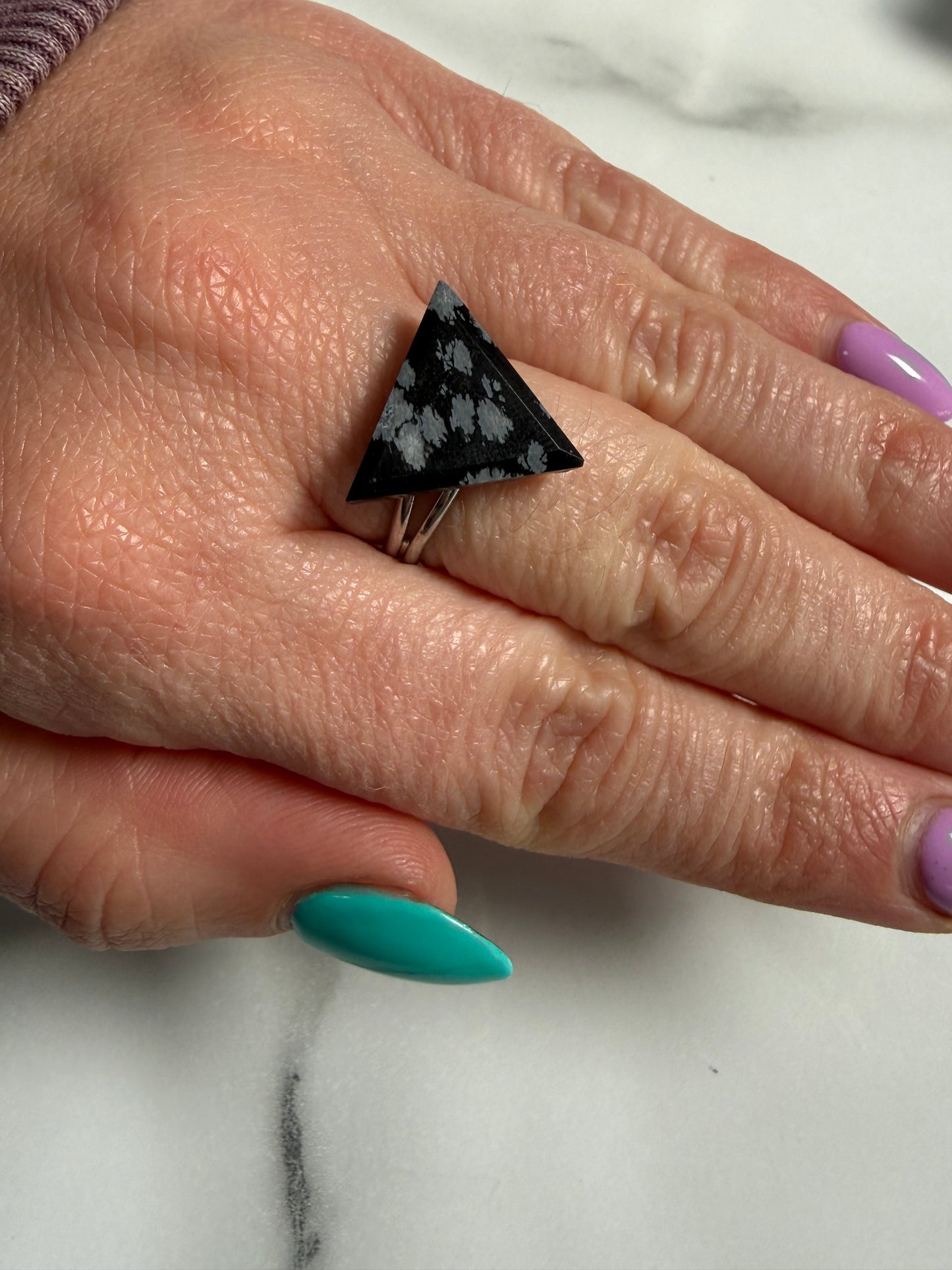 Snowflake Jasper Handmade Adjustable Silver Plated Ring