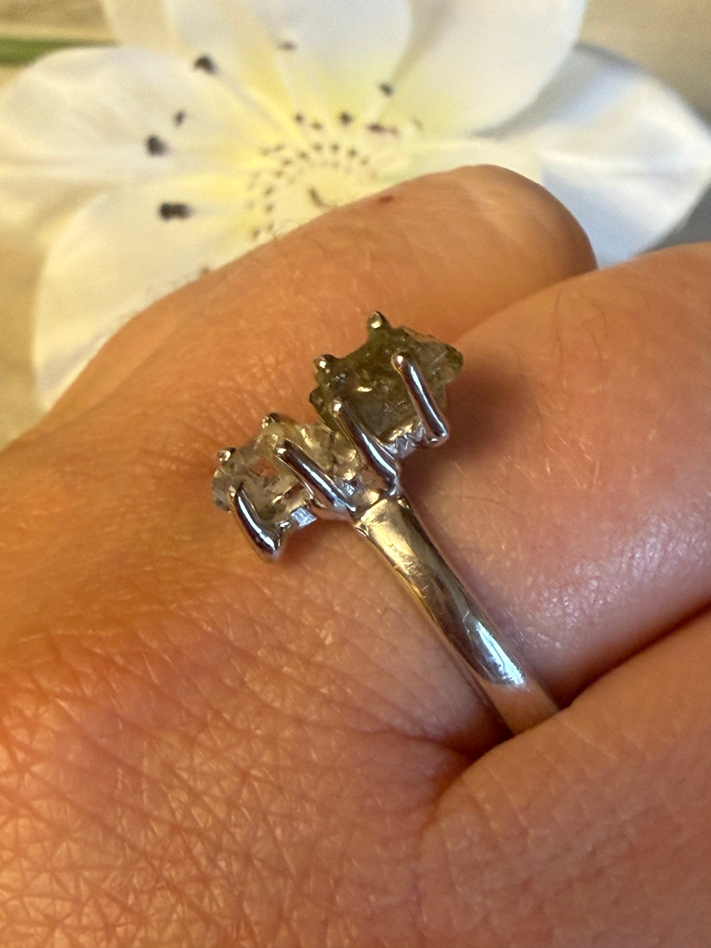 Herkimer diamond & Moldavite 925 Silver Ring - Size R