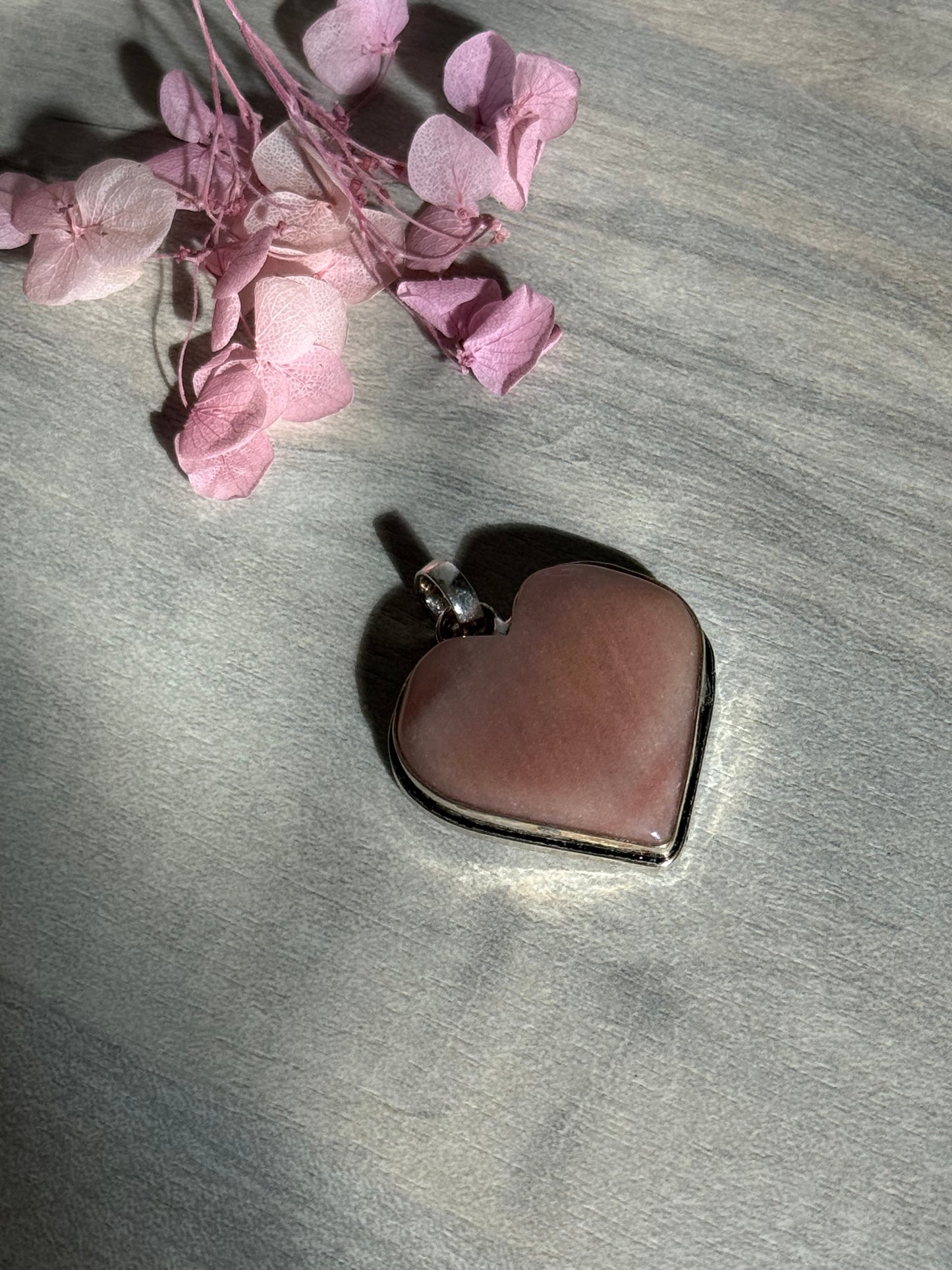 Peach Moonstone Heart Pendant - Silver plated