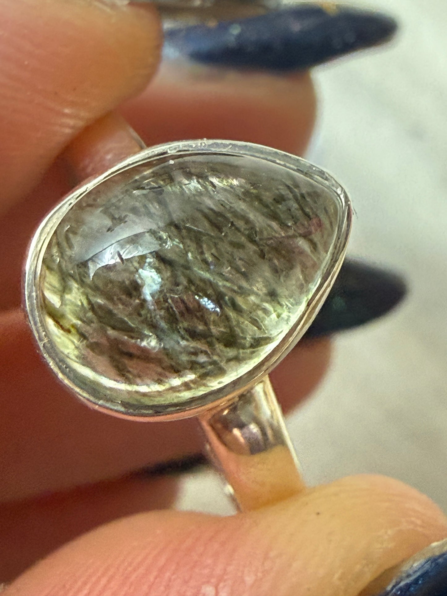 Green Rutile 925 Silver Ring - Size M 1/2 - N