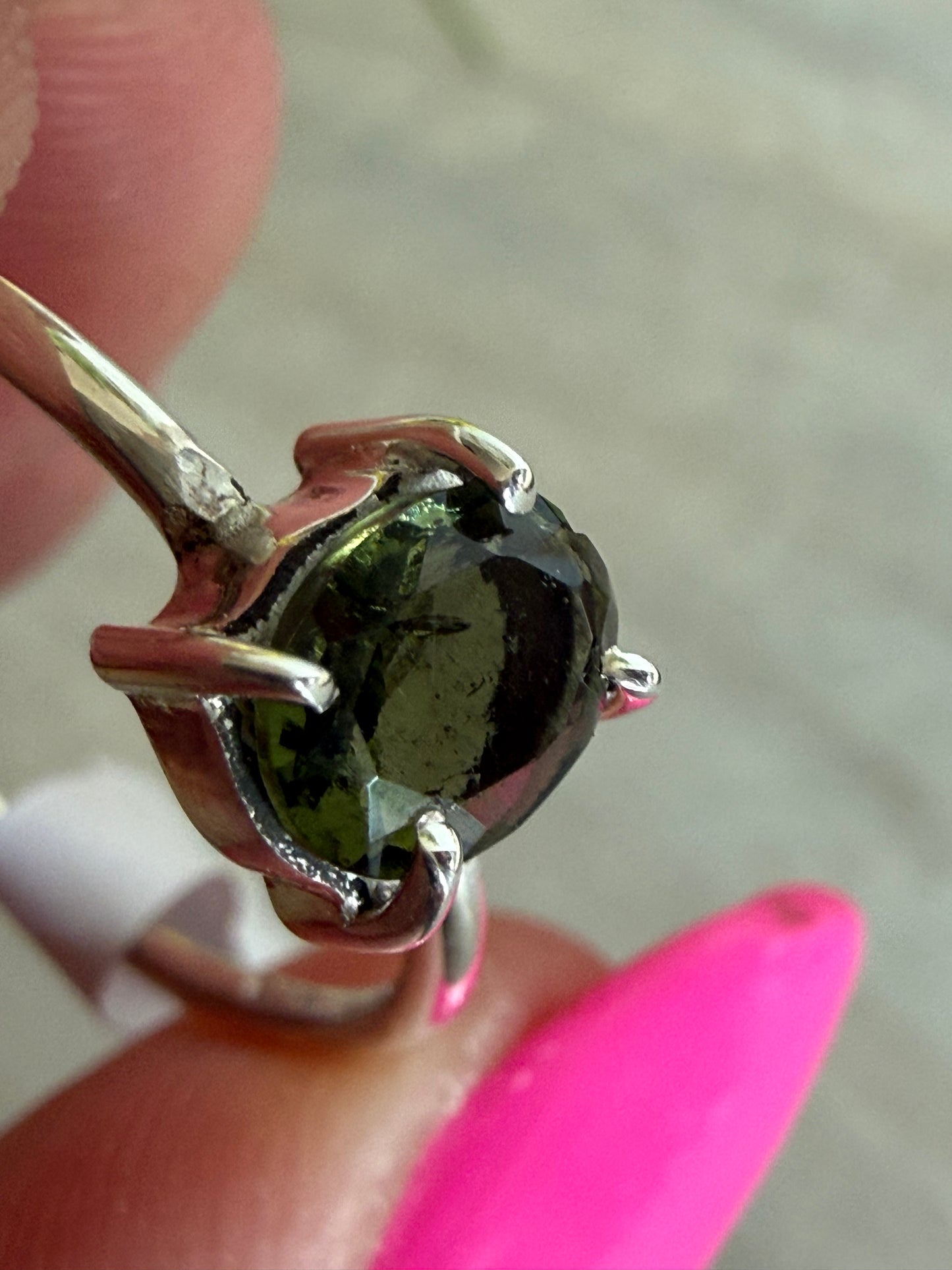 Moldavite Facet 925 Silver Ring