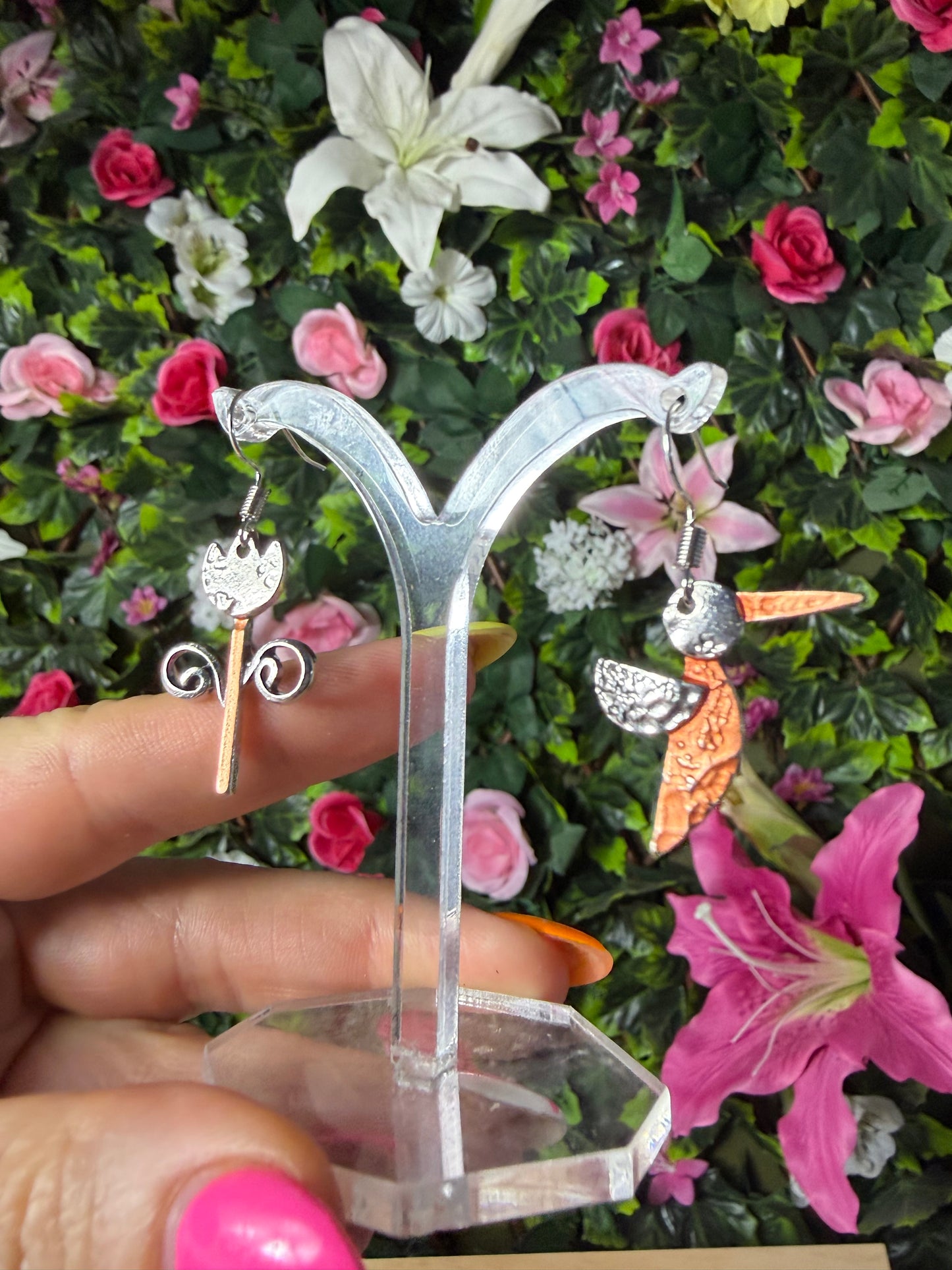 Nature Hummingbird Earrings - Stainless steel / Copper