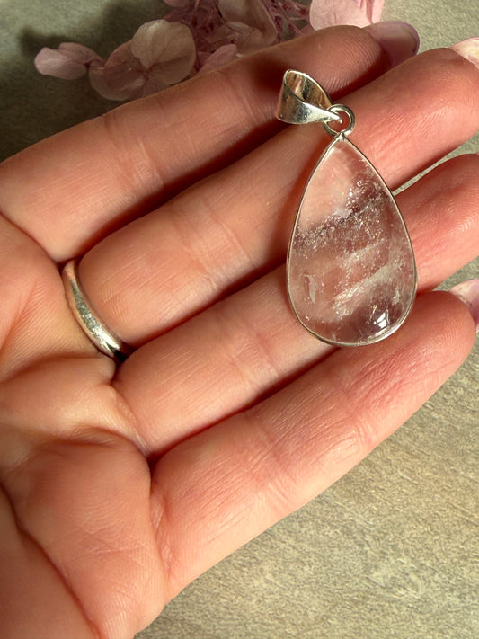 Clear Quartz Teardrop Pendant - Silver plated