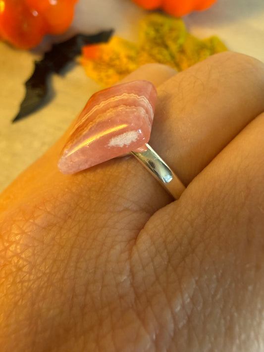 Handmade Rhodochrosite Adjustable 925 Silver Ring