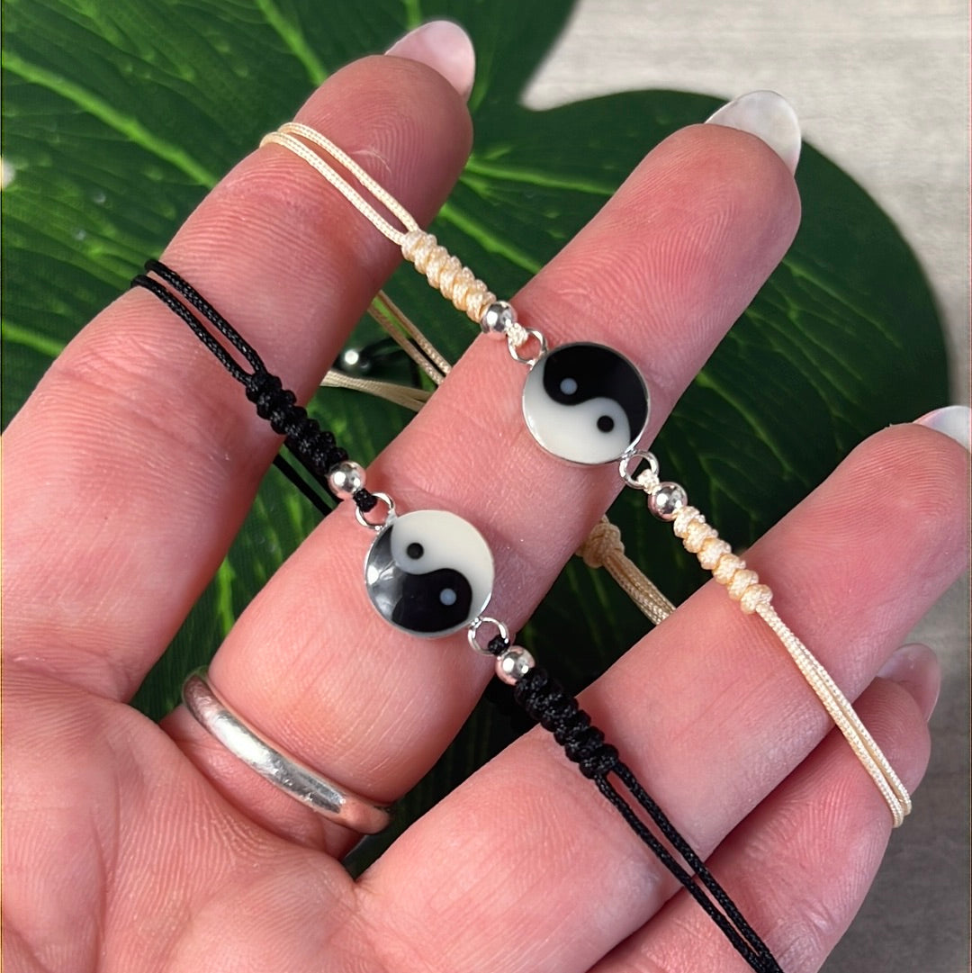 Ying Yang Sterling 925 Silver Adjustable Bracelet