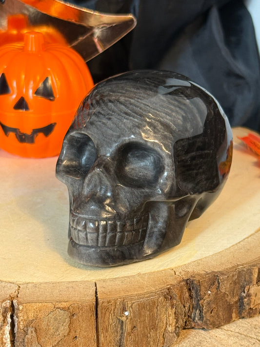 Silver Obsidian Skull