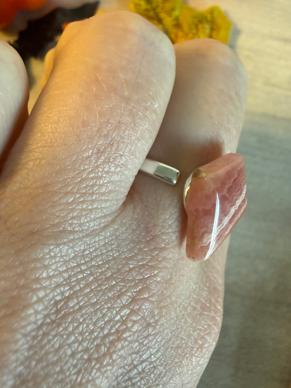Handmade Rhodochrosite Adjustable 925 Silver Ring