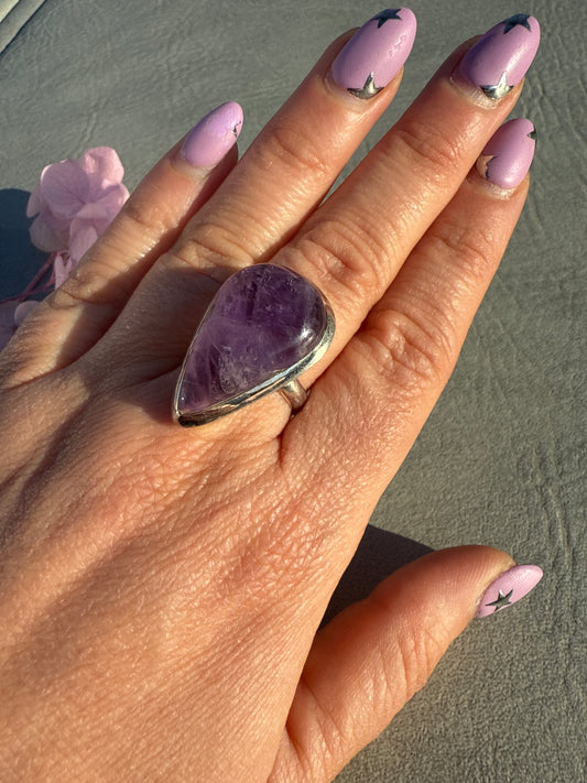 Amethyst 925 Silver Ring - Size N 1/2 - O