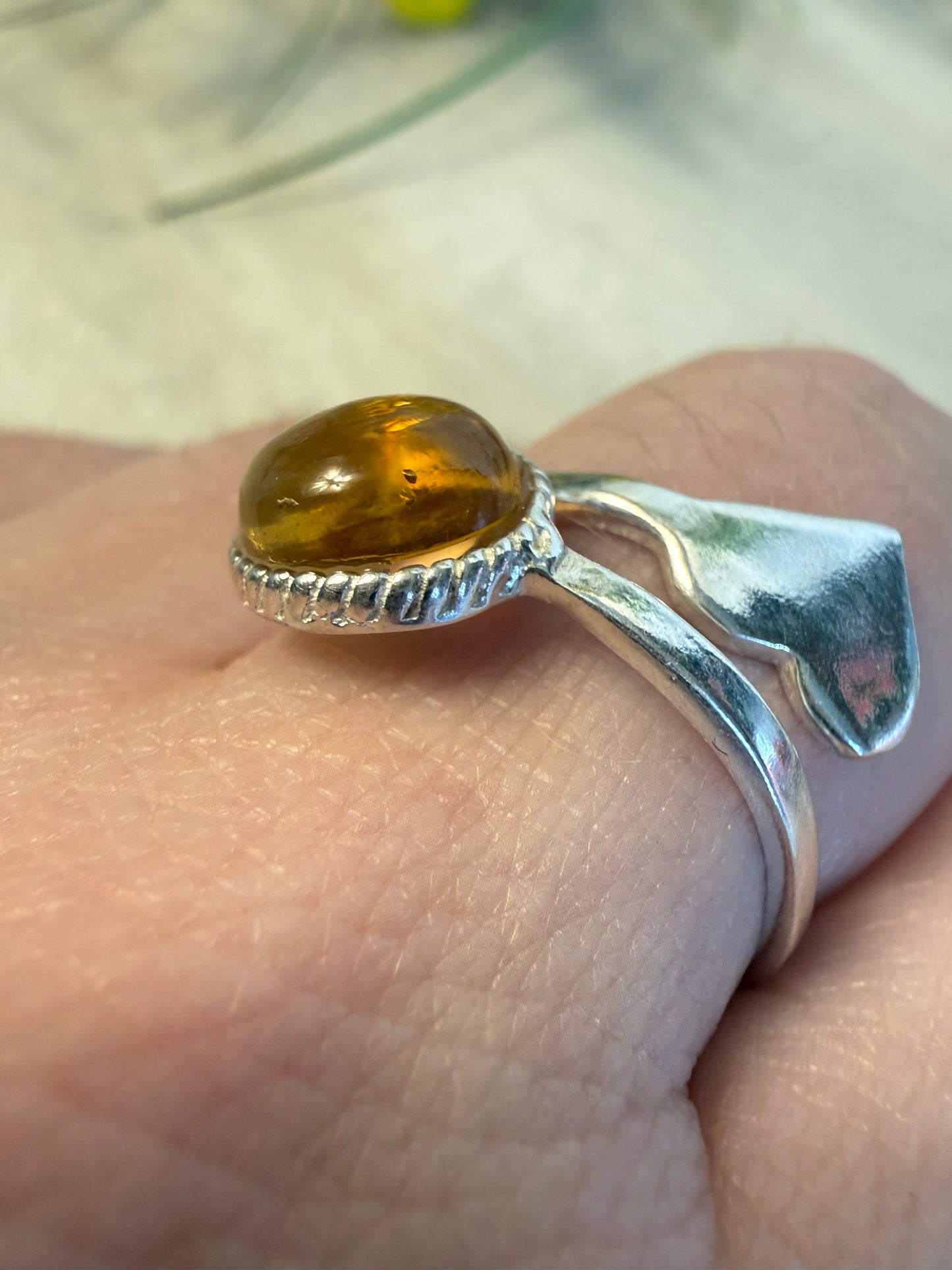 Handmade Citrine Heart Adjustable 925 Silver Ring