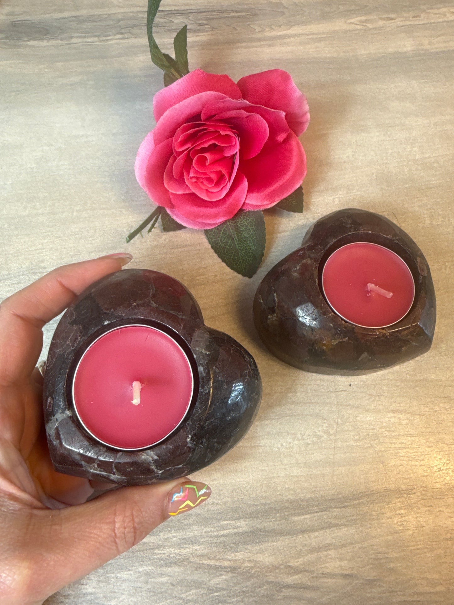 Adversonite (garnet) Heart Candle Holders
