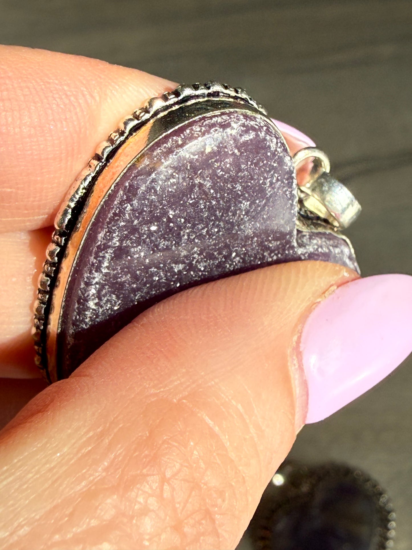 Lepidolite Heart Pendant - Silver plated
