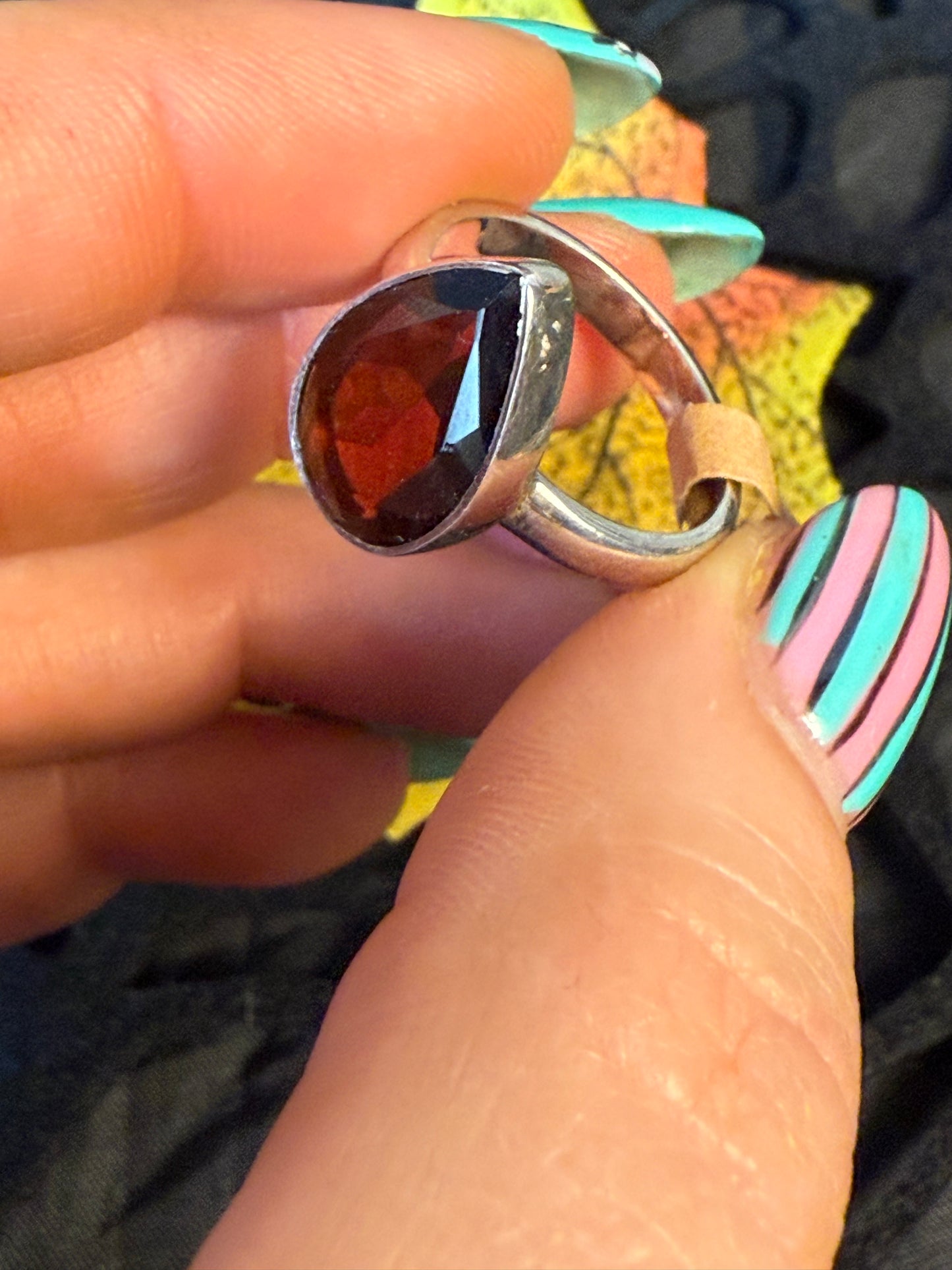 Garnet Facet 925 Ring - Size N 1/2 AA GRADE