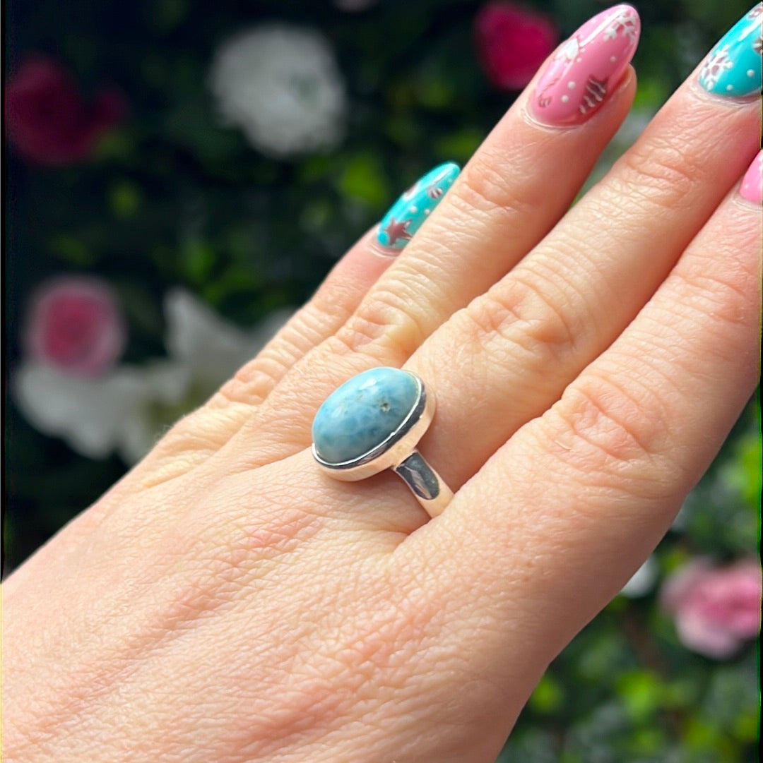 Larimar 925 Sterling Silver Ring - Size P 1/2 - Q