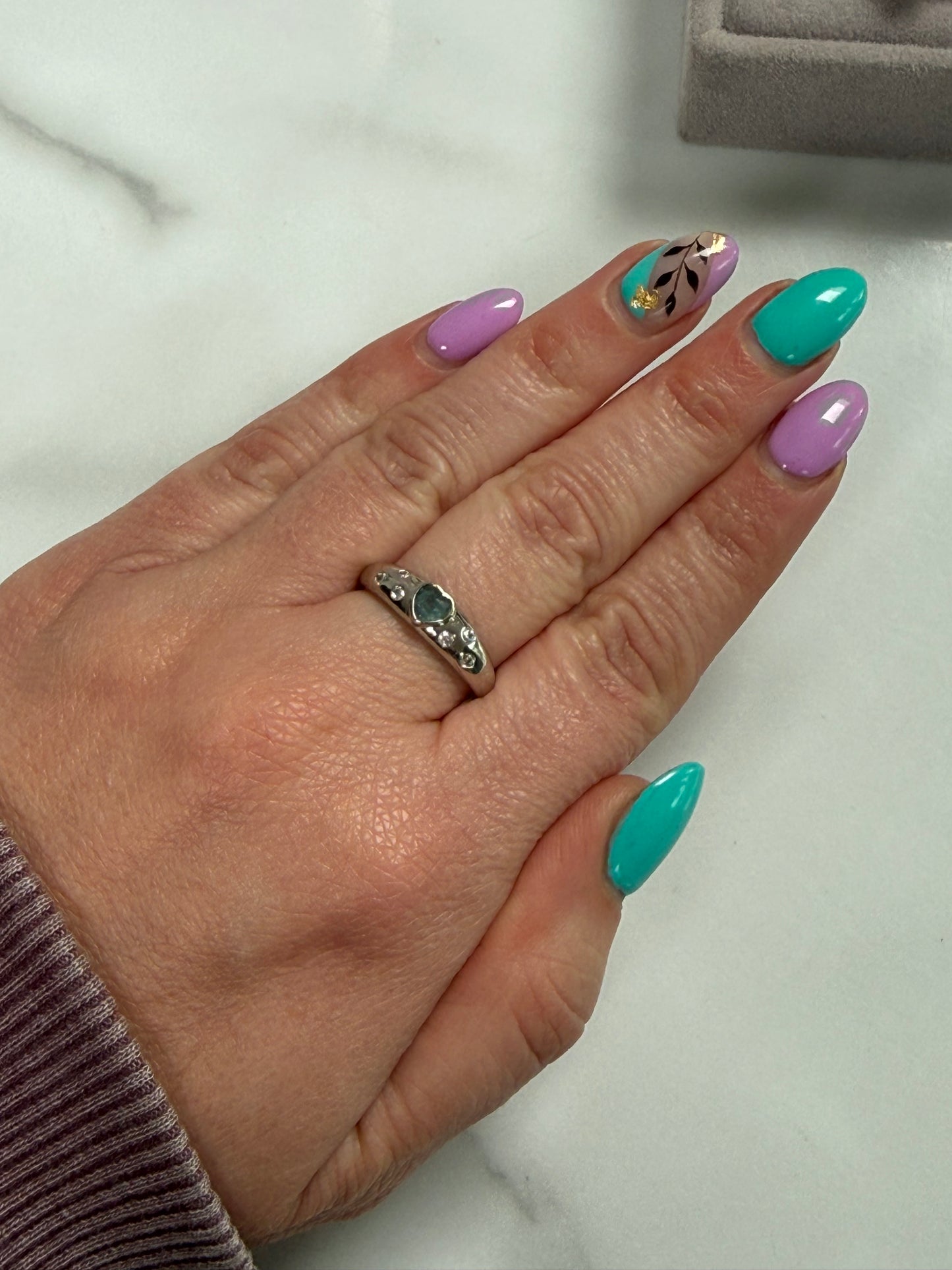 Aquamarine Adjustable Silver Plated Ring