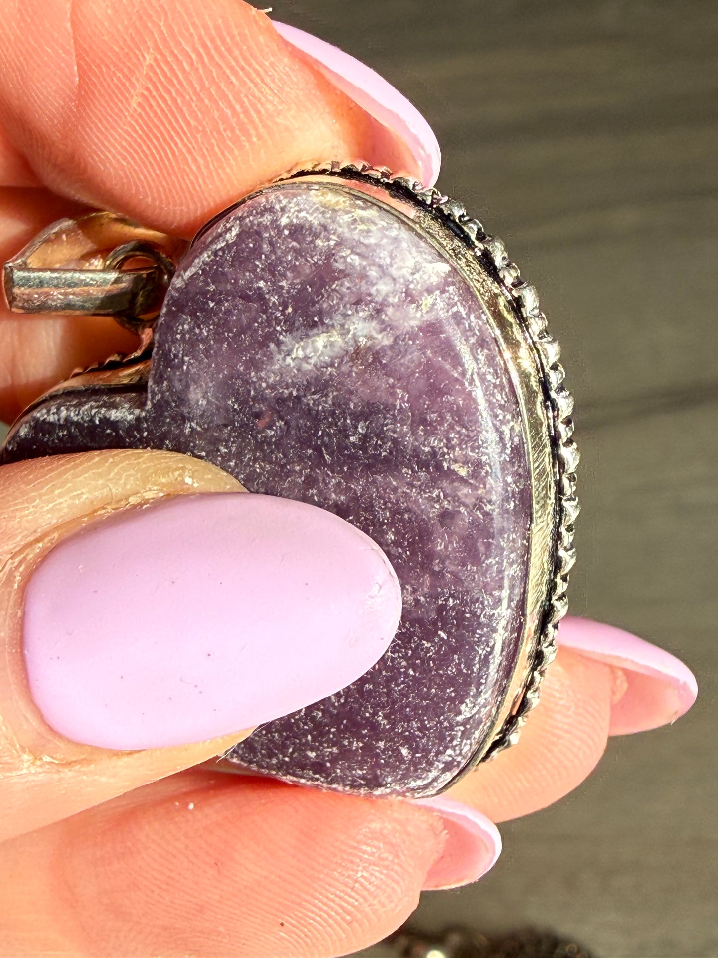 Lepidolite Heart Pendant - Silver plated