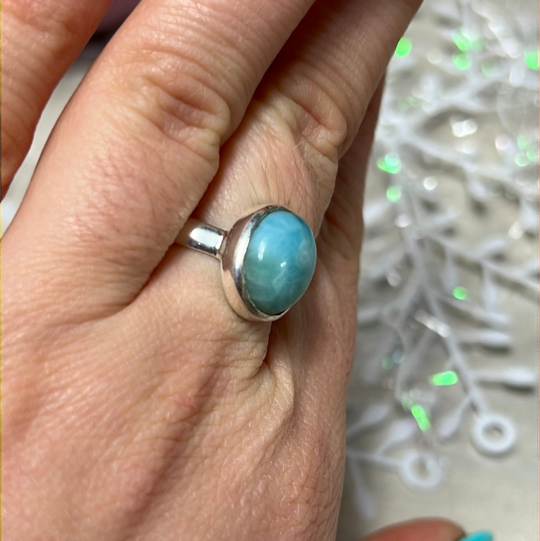 Larimar 925 Sterling Silver Ring - Size Q