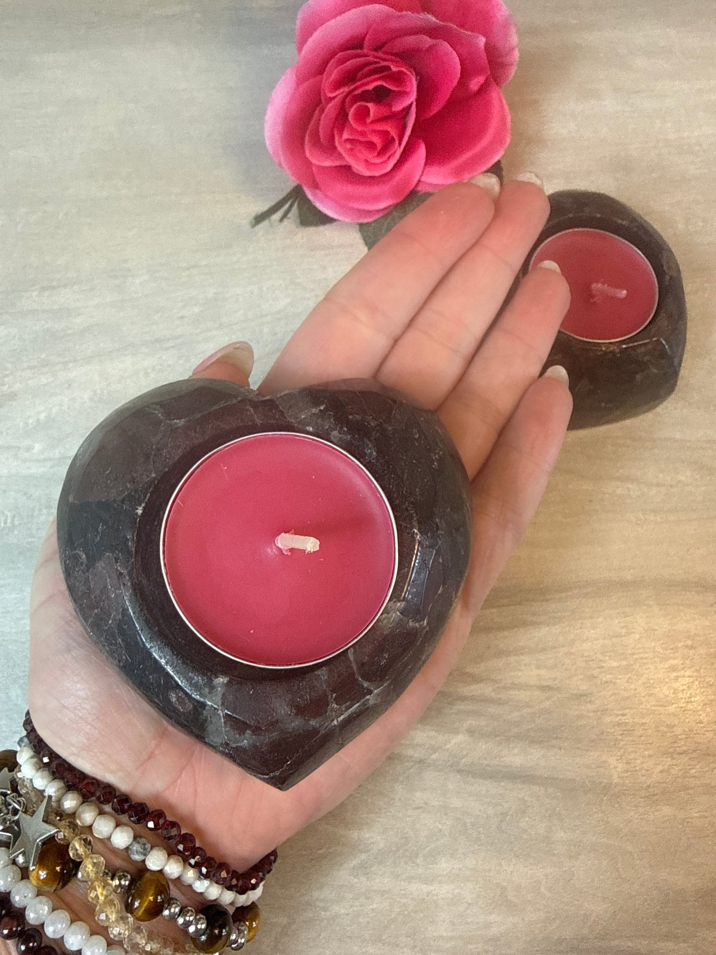 Adversonite (garnet) Heart Candle Holders