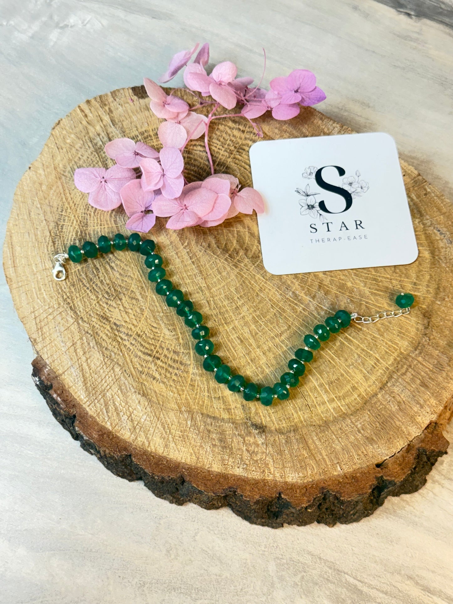Green Onyx Facet Sterling 925 Bracelet
