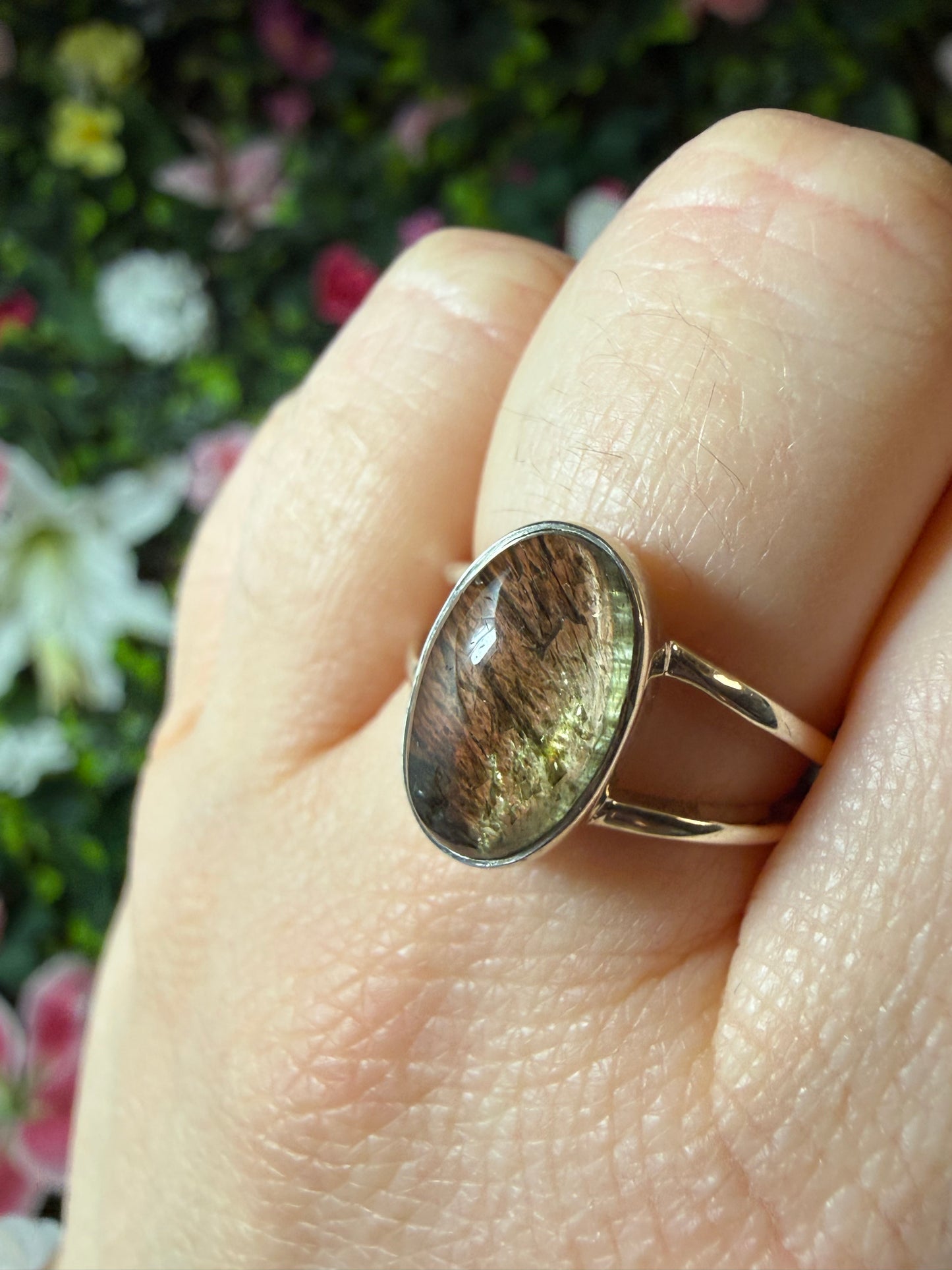 Green Rutile 925 Silver Ring - Size O 1/2