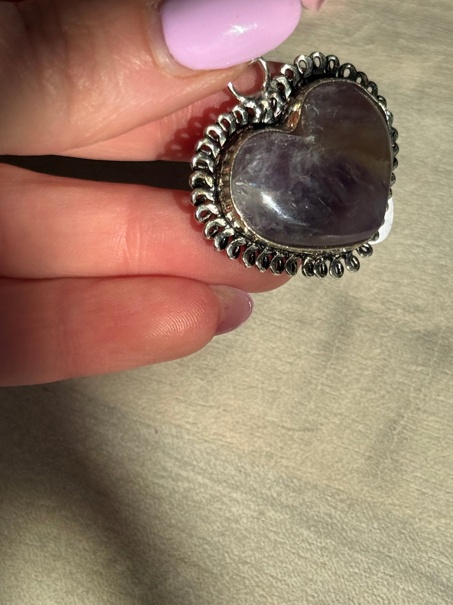 Amethyst Heart Pendant - Silver plated
