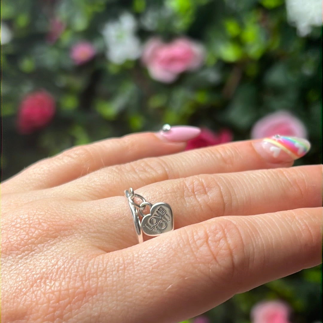 LOVE YOU Heart Dangle - 925 Sterling Silver Ring