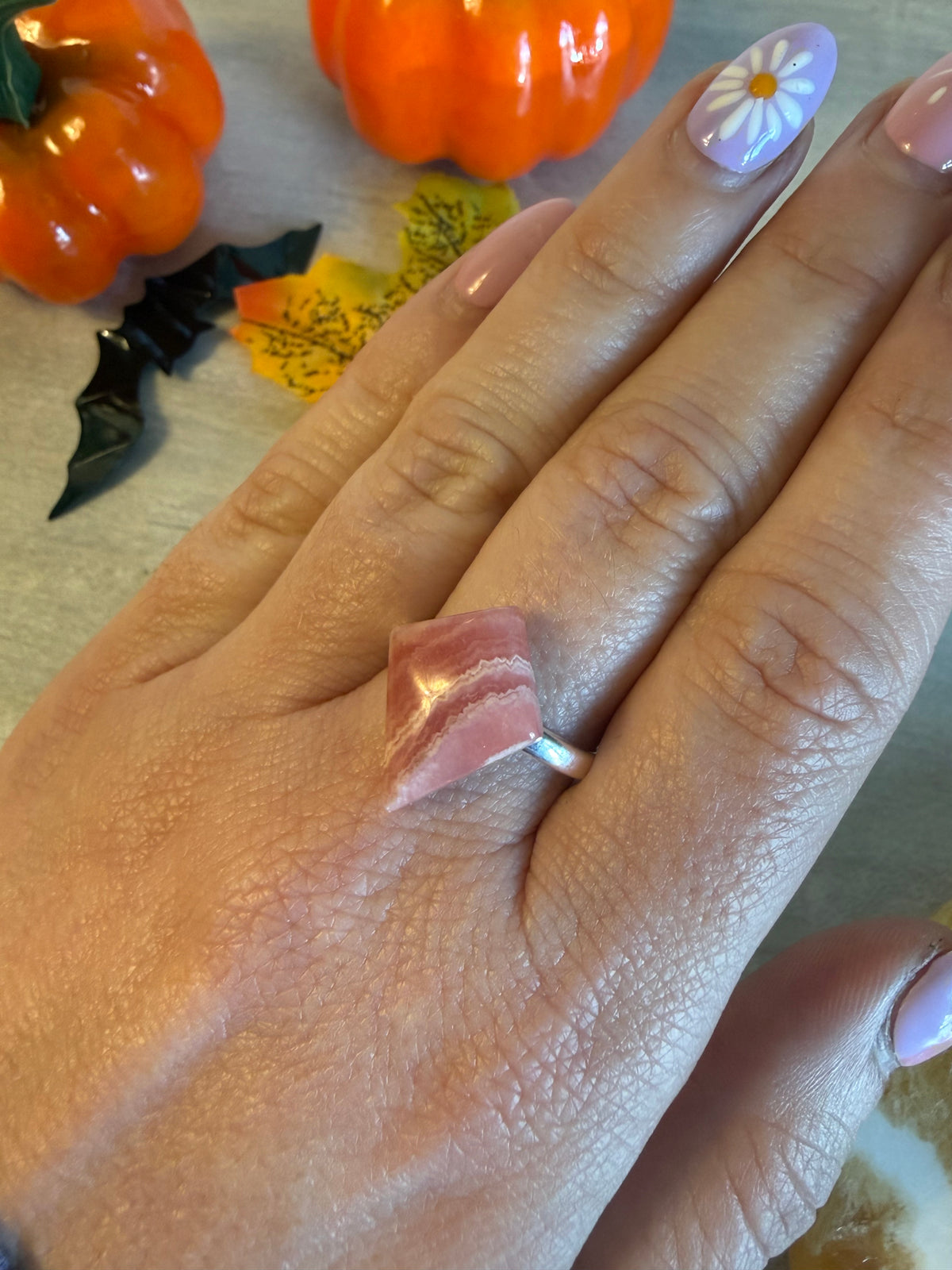 Handmade Rhodochrosite Adjustable 925 Silver Ring