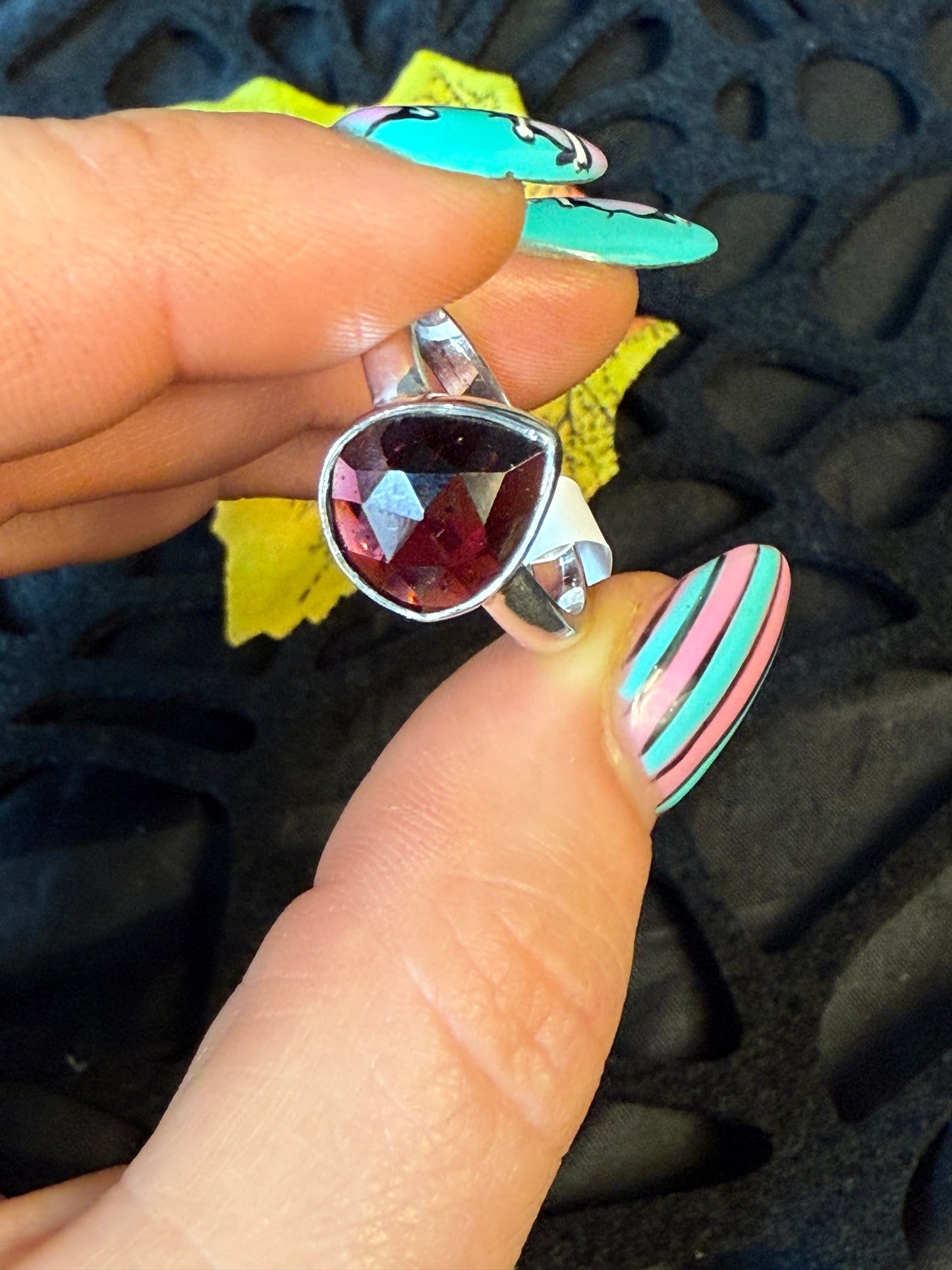 Garnet Facet 925 Ring - Size R 1/2